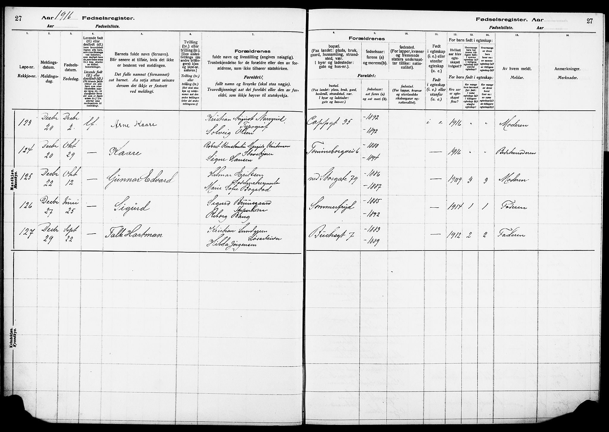 Bragernes kirkebøker, SAKO/A-6/J/Ja/L0001: Birth register no. 1, 1916-1922, p. 27