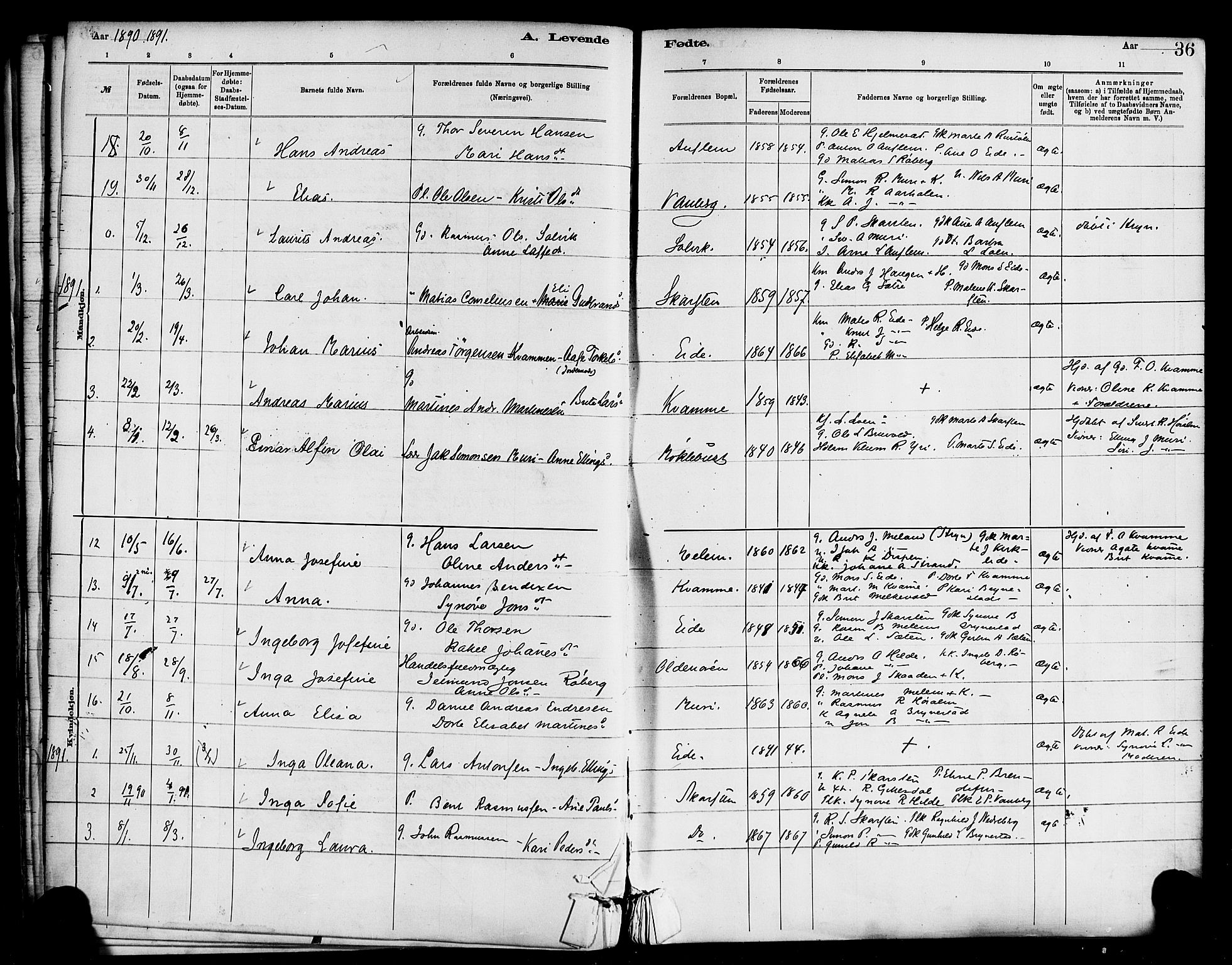 Innvik sokneprestembete, AV/SAB-A-80501: Parish register (official) no. C 1, 1879-1900, p. 36