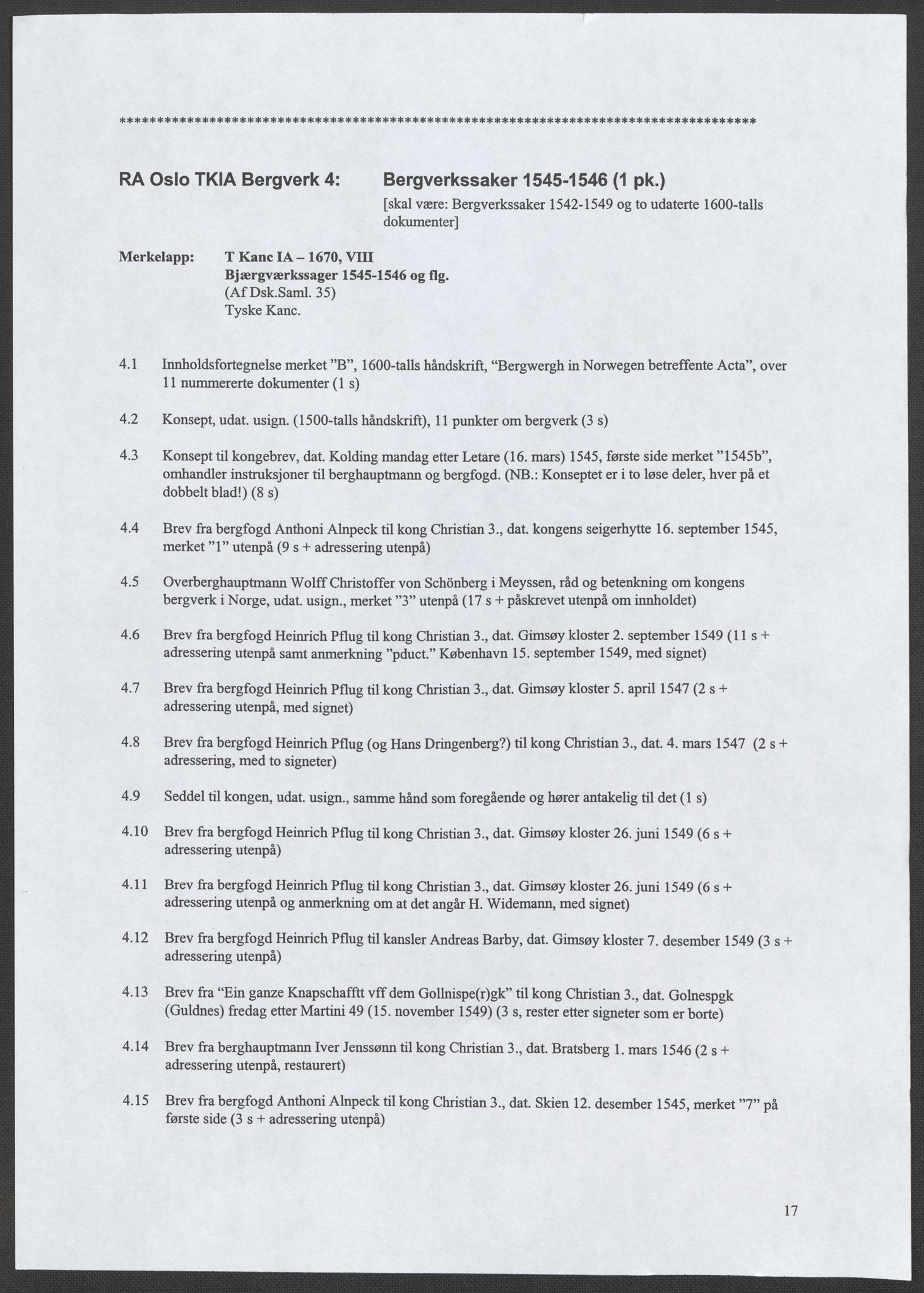 Tyske Kansellis innenrikske avdeling, AV/RA-EA-5864/E/L0003: 4  Bergverkssaker, 1545-1546, p. 2