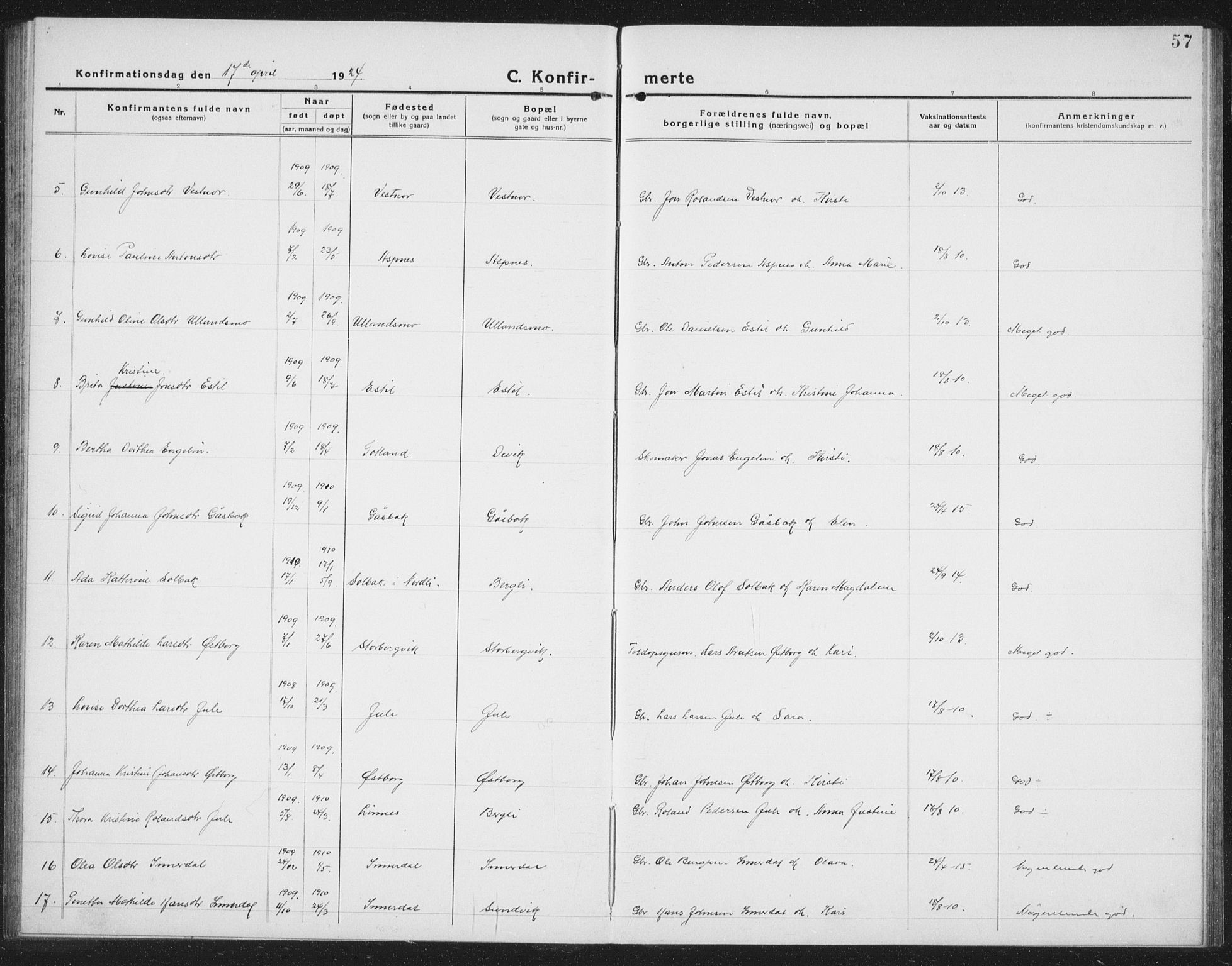 Ministerialprotokoller, klokkerbøker og fødselsregistre - Nord-Trøndelag, SAT/A-1458/757/L0507: Parish register (copy) no. 757C02, 1923-1939, p. 57