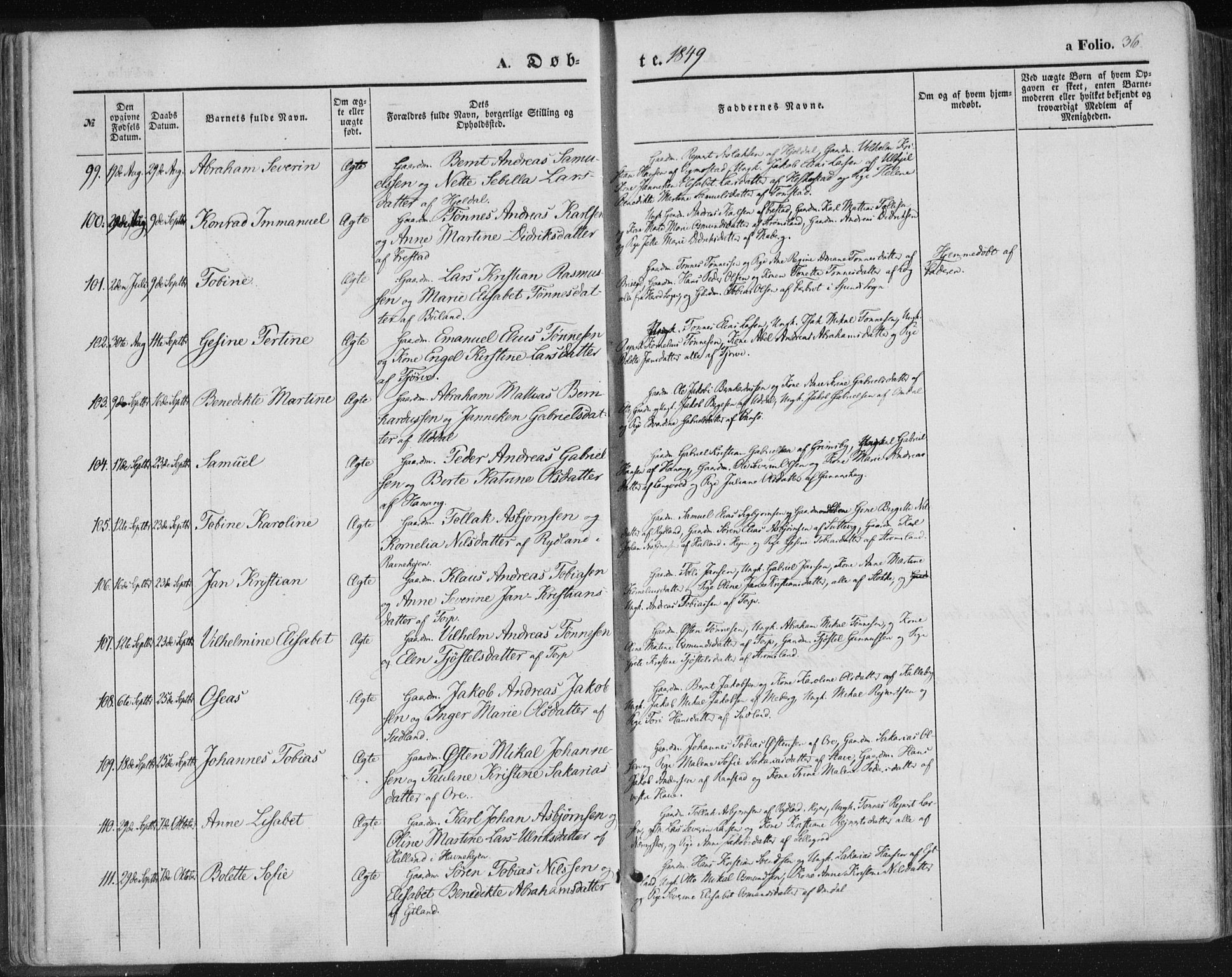 Lista sokneprestkontor, SAK/1111-0027/F/Fa/L0010: Parish register (official) no. A 10, 1846-1861, p. 36