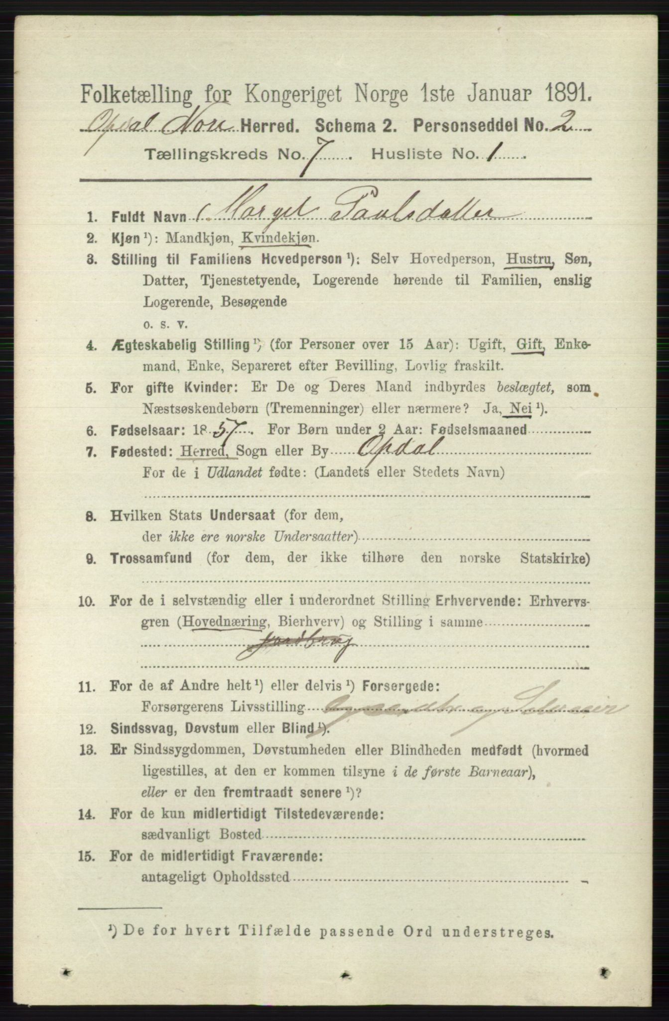 RA, 1891 census for 0633 Nore, 1891, p. 2607