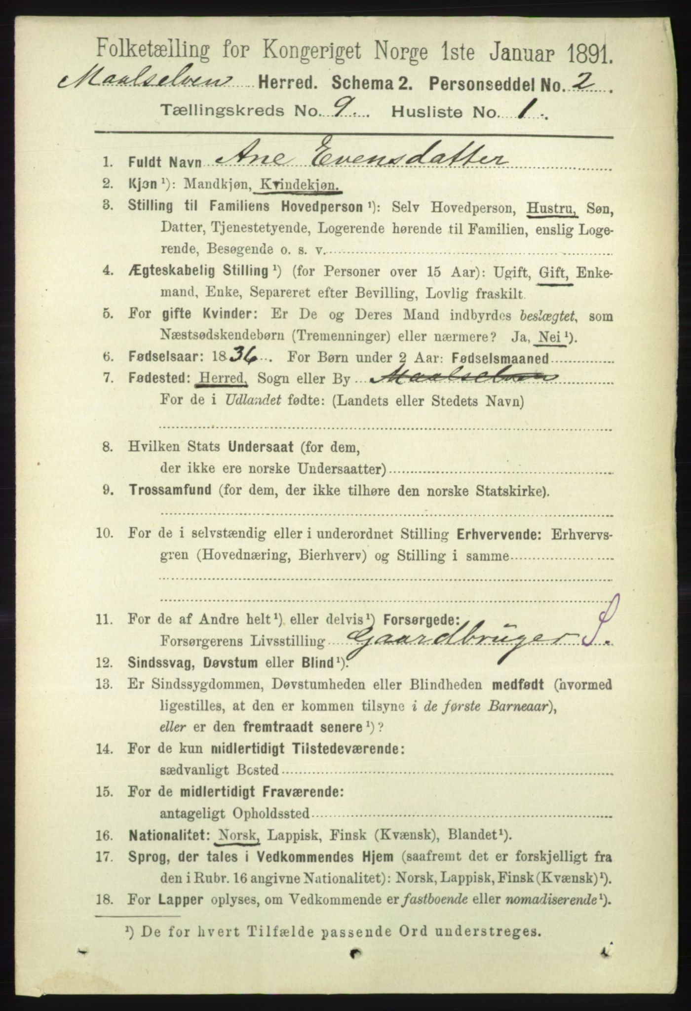 RA, 1891 census for 1924 Målselv, 1891, p. 2743