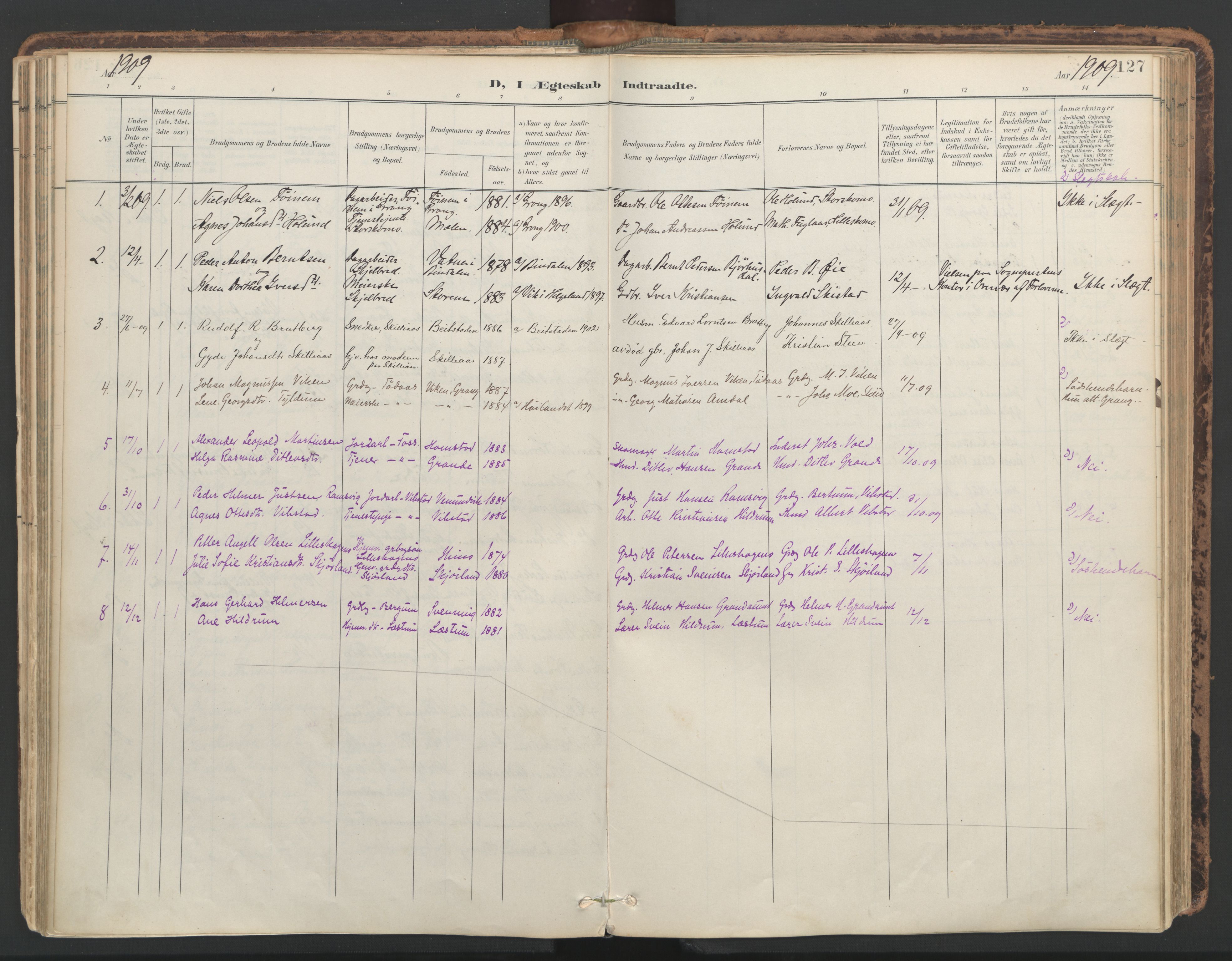 Ministerialprotokoller, klokkerbøker og fødselsregistre - Nord-Trøndelag, AV/SAT-A-1458/764/L0556: Parish register (official) no. 764A11, 1897-1924, p. 127