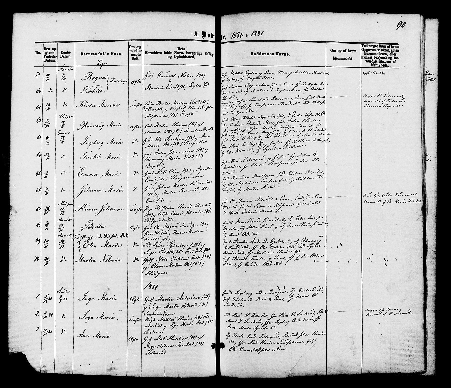 Nordre Land prestekontor, SAH/PREST-124/H/Ha/Haa/L0002: Parish register (official) no. 2, 1872-1881, p. 90