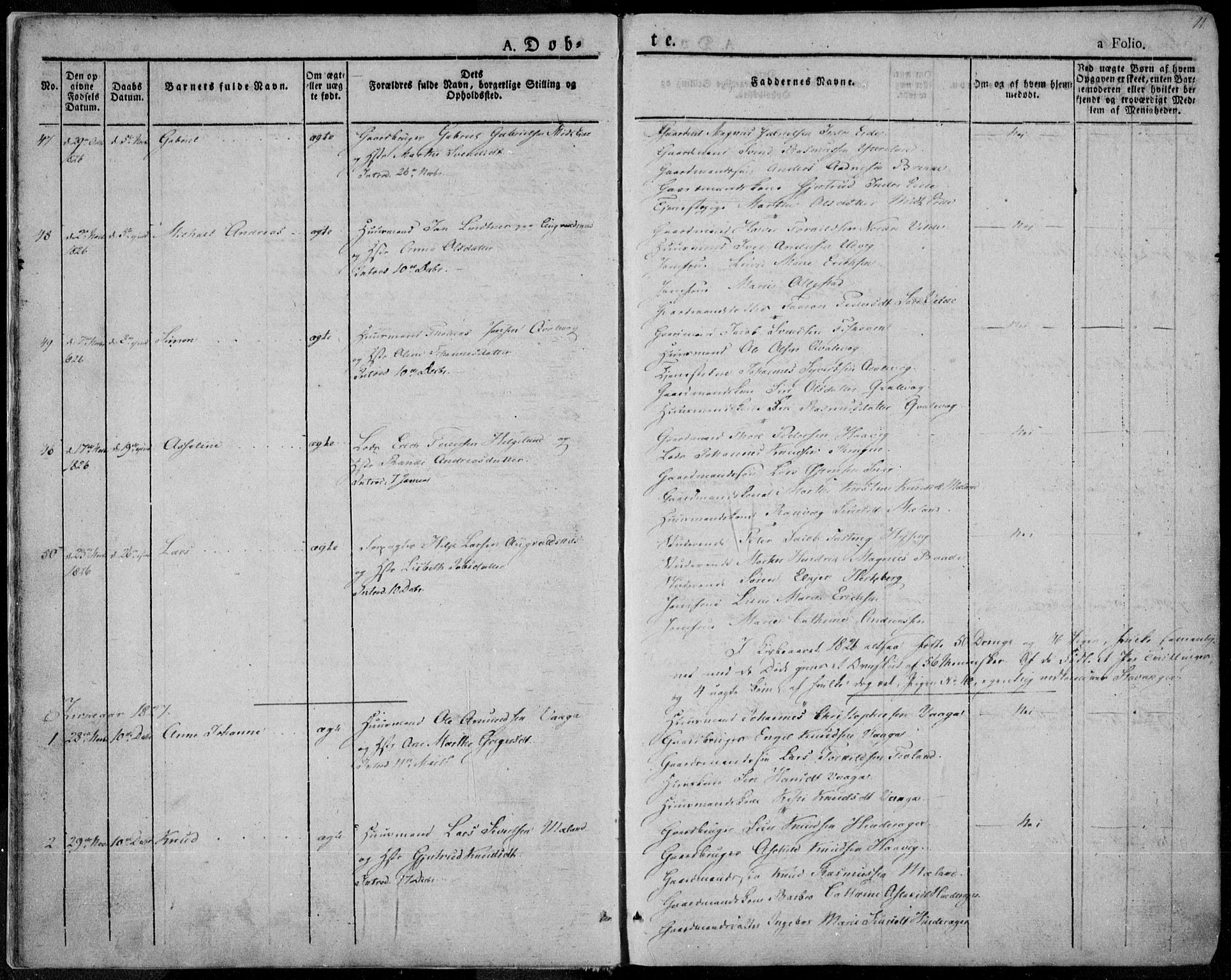 Avaldsnes sokneprestkontor, SAST/A -101851/H/Ha/Haa/L0005: Parish register (official) no. A 5.1, 1825-1841, p. 11