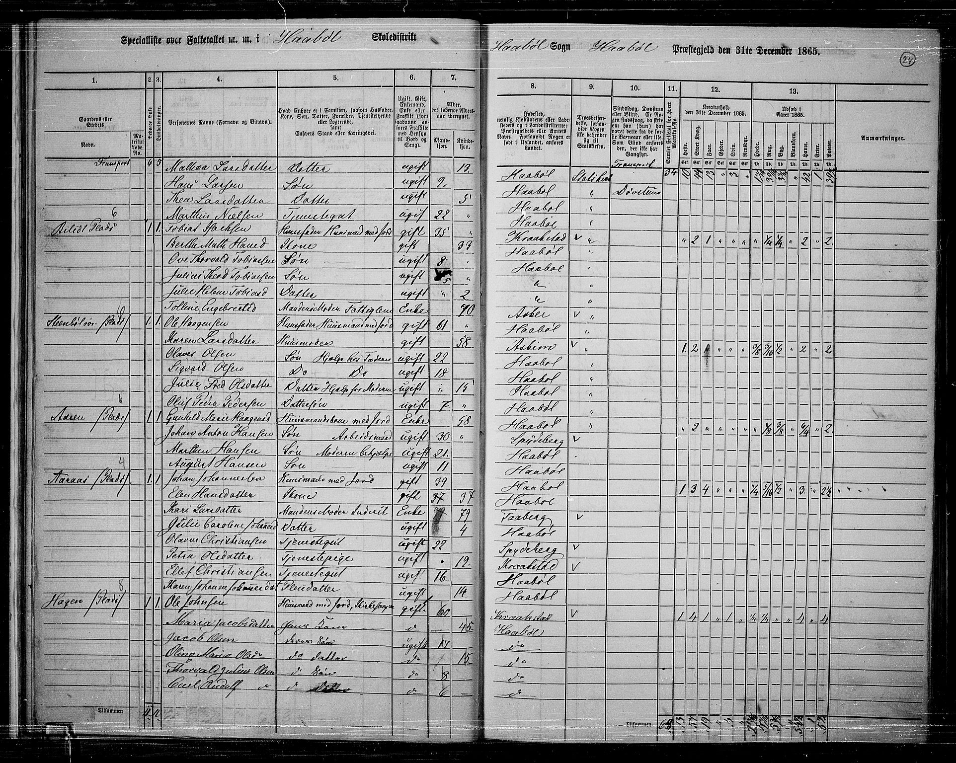 RA, 1865 census for Hobøl, 1865, p. 25