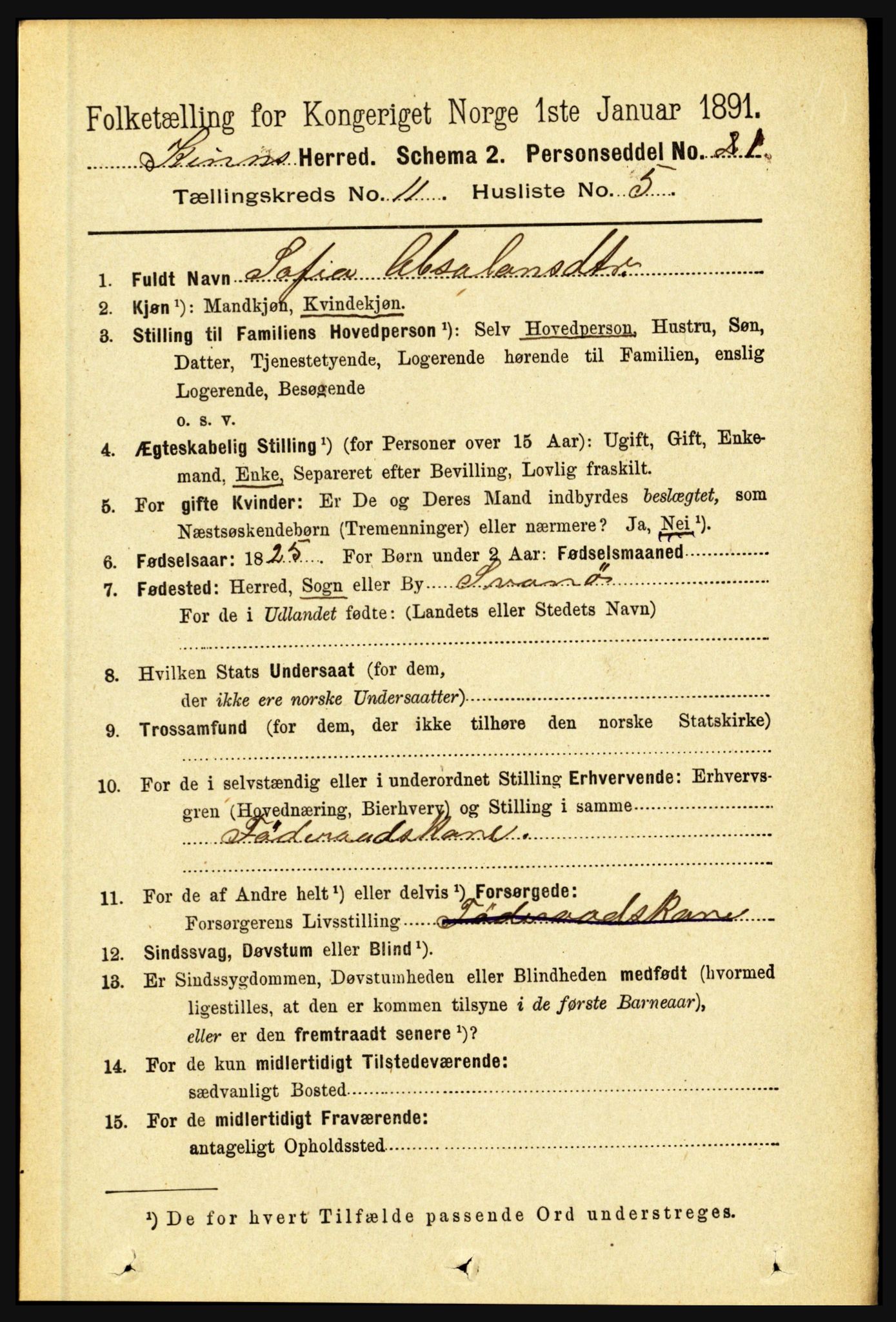 RA, 1891 census for 1437 Kinn, 1891, p. 4087