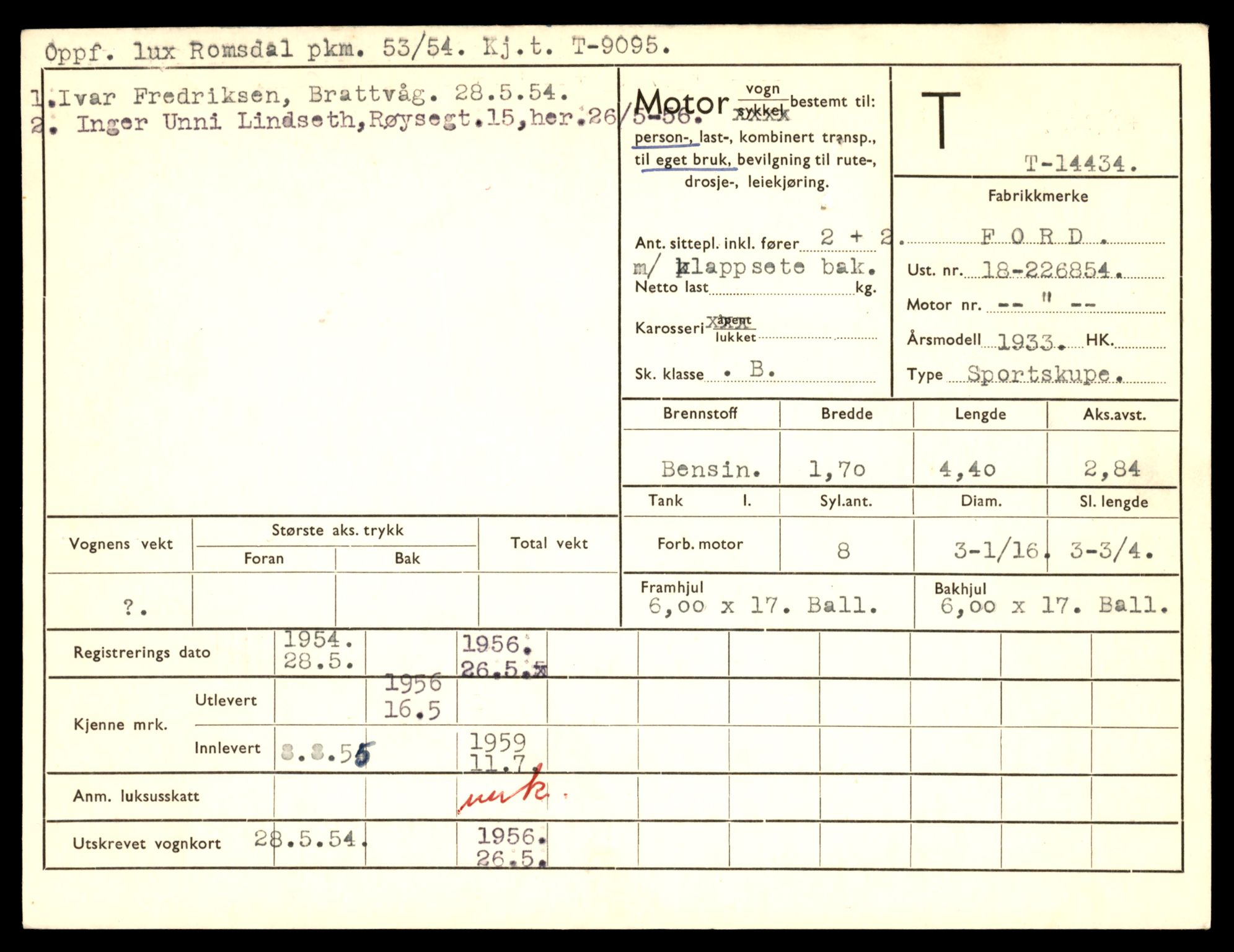Møre og Romsdal vegkontor - Ålesund trafikkstasjon, AV/SAT-A-4099/F/Fe/L0045: Registreringskort for kjøretøy T 14320 - T 14444, 1927-1998, p. 2924
