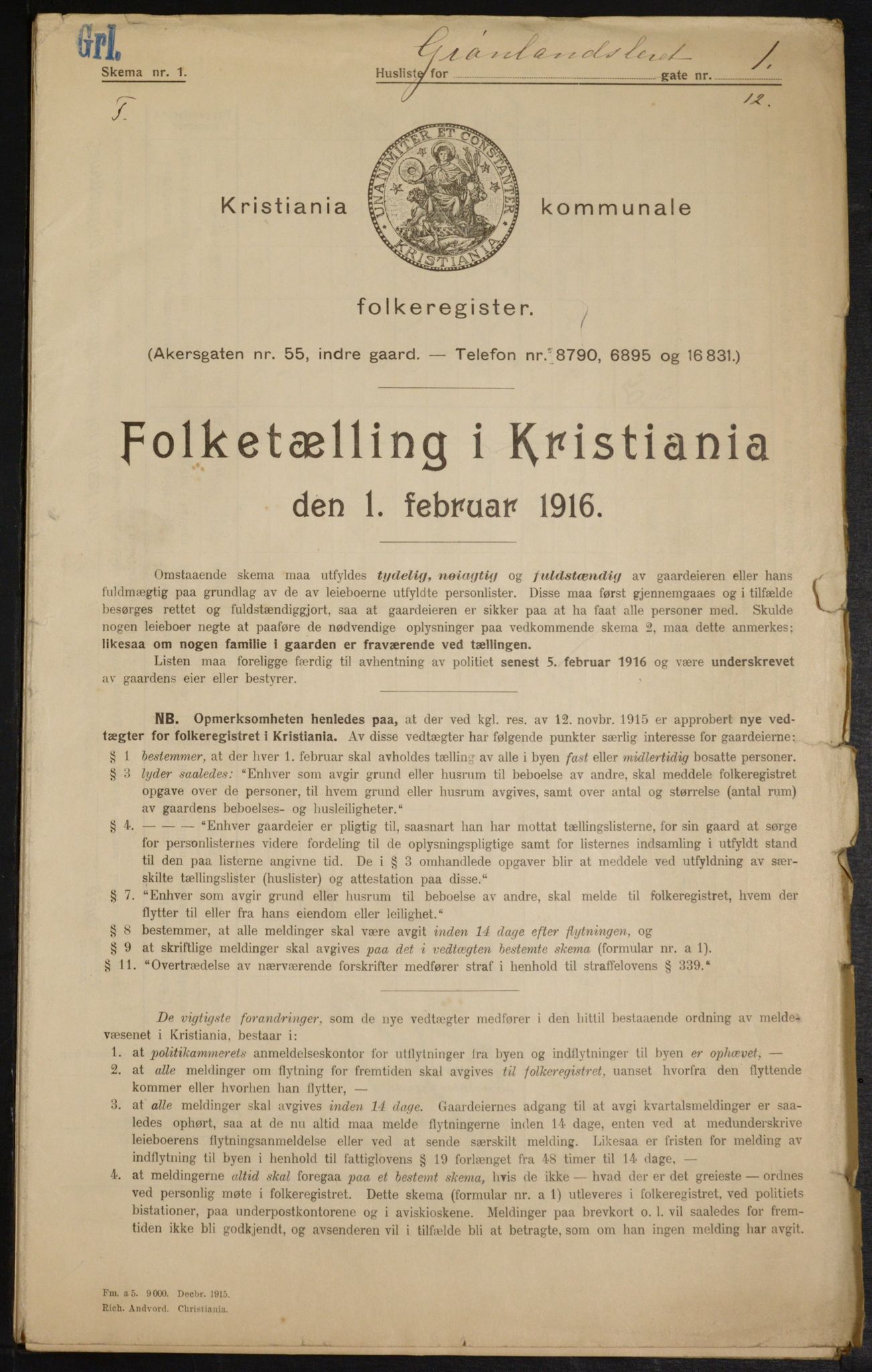 OBA, Municipal Census 1916 for Kristiania, 1916, p. 32090