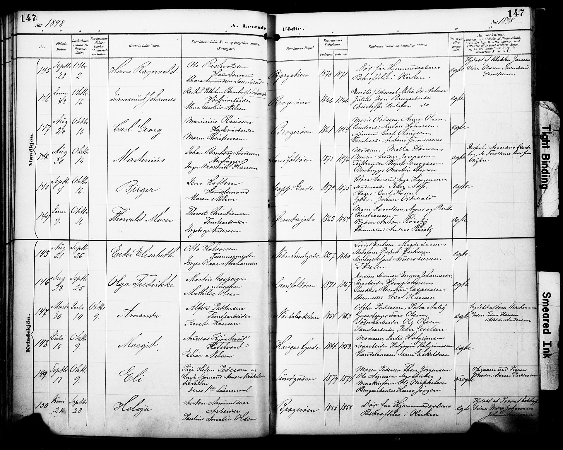 Bragernes kirkebøker, AV/SAKO-A-6/F/Fb/L0008: Parish register (official) no. II 8, 1894-1902, p. 147