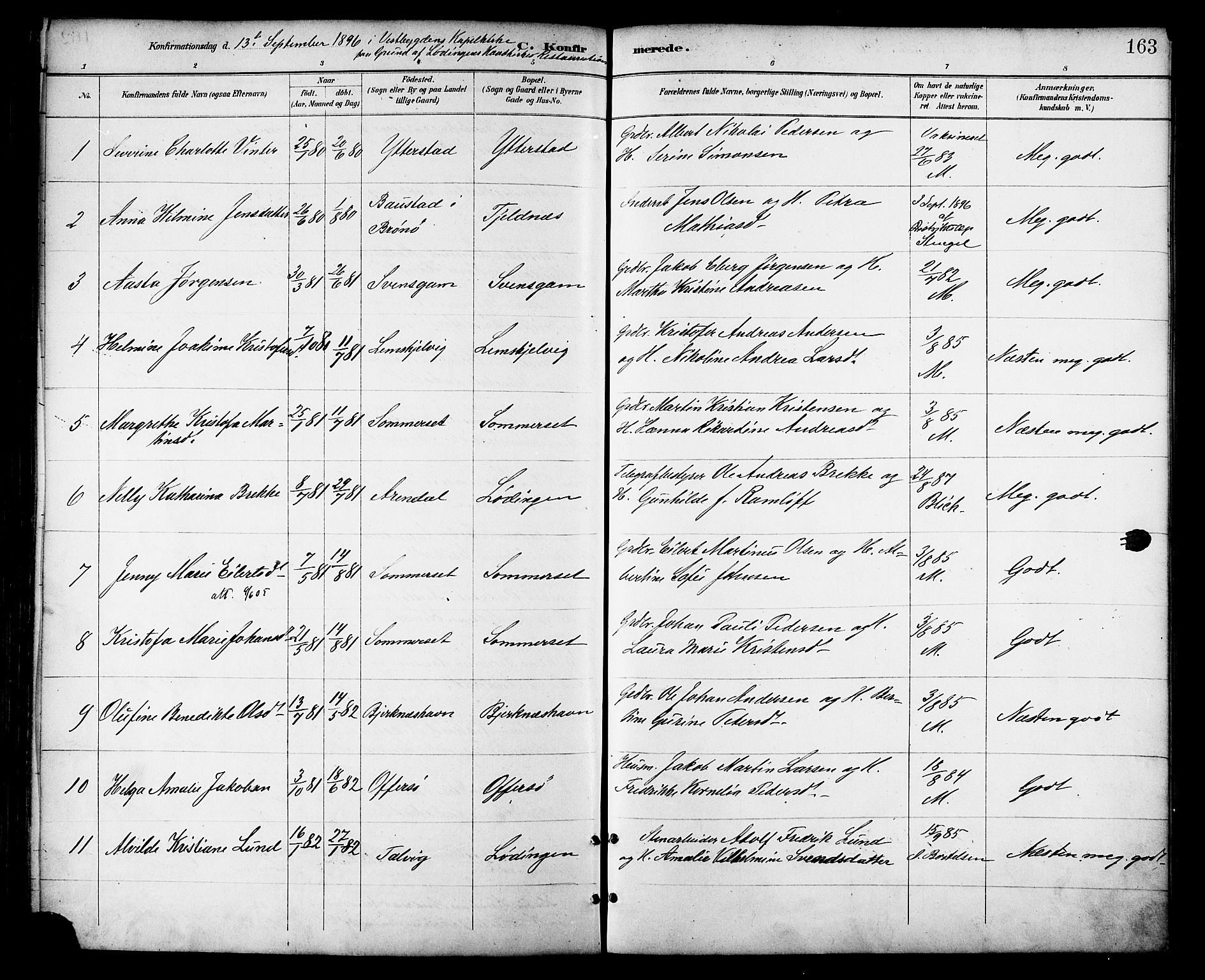 Ministerialprotokoller, klokkerbøker og fødselsregistre - Nordland, AV/SAT-A-1459/872/L1035: Parish register (official) no. 872A10, 1884-1896, p. 163