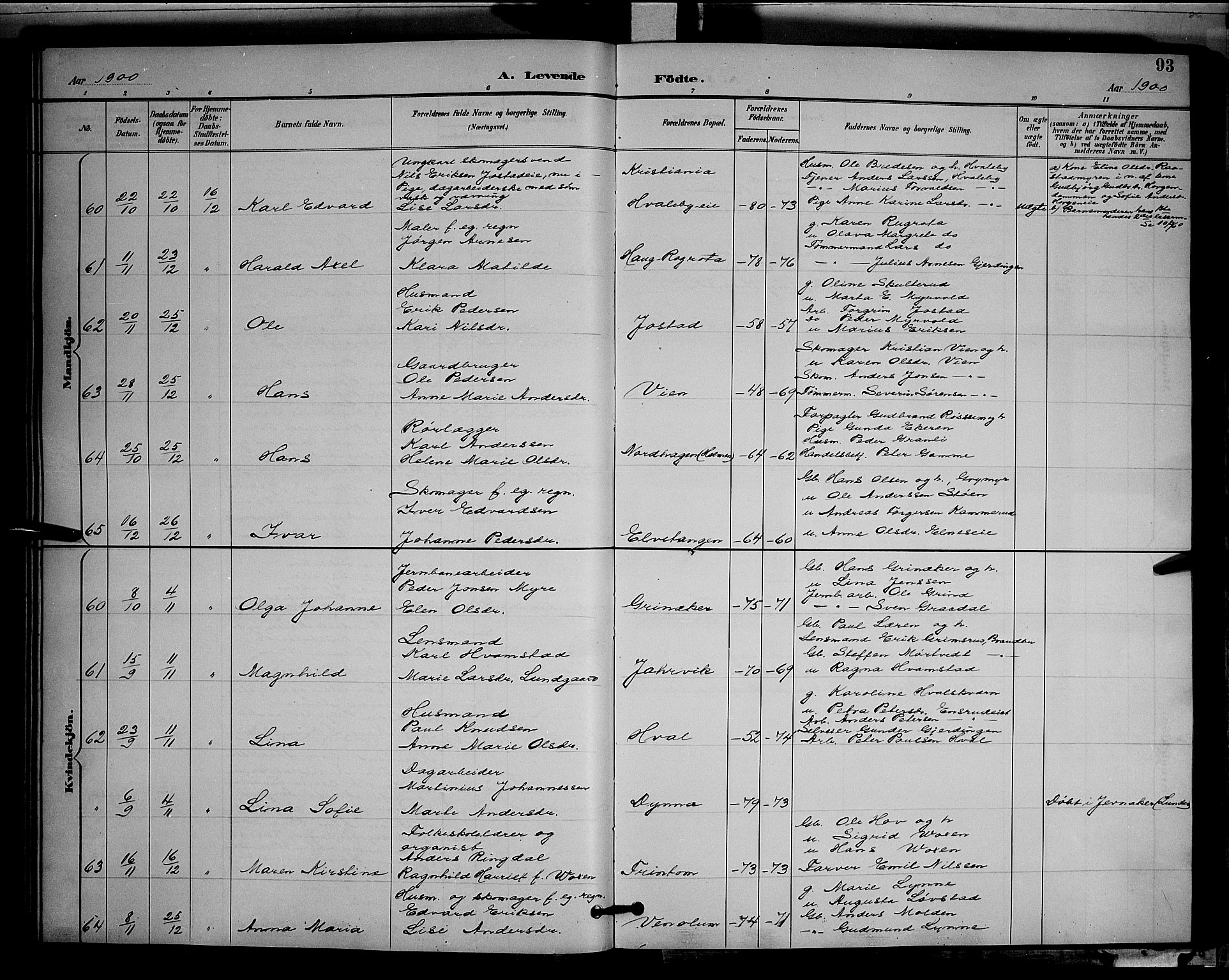 Gran prestekontor, SAH/PREST-112/H/Ha/Hab/L0005: Parish register (copy) no. 5, 1892-1900, p. 93