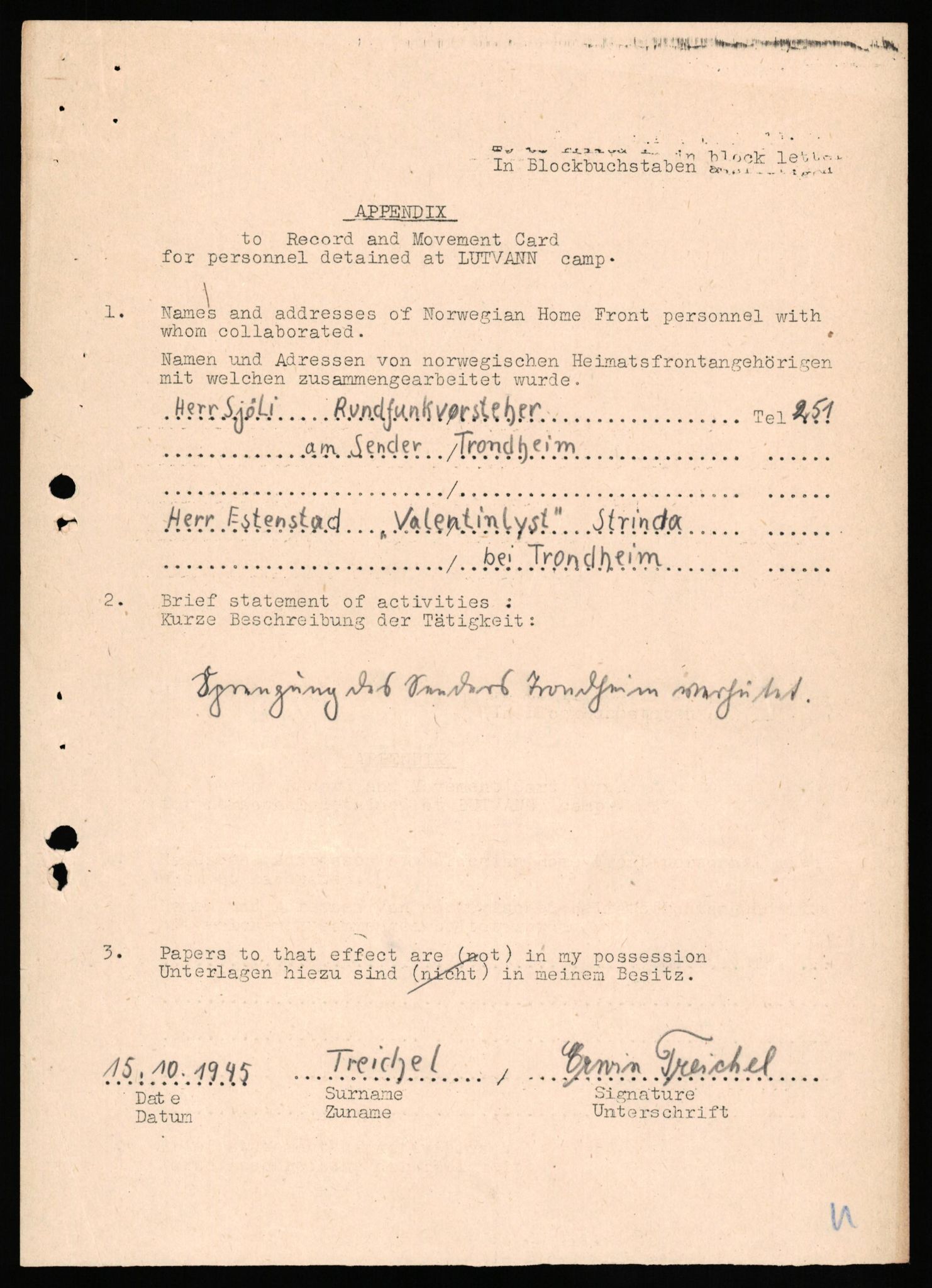 Forsvaret, Forsvarets overkommando II, AV/RA-RAFA-3915/D/Db/L0034: CI Questionaires. Tyske okkupasjonsstyrker i Norge. Tyskere., 1945-1946, p. 53