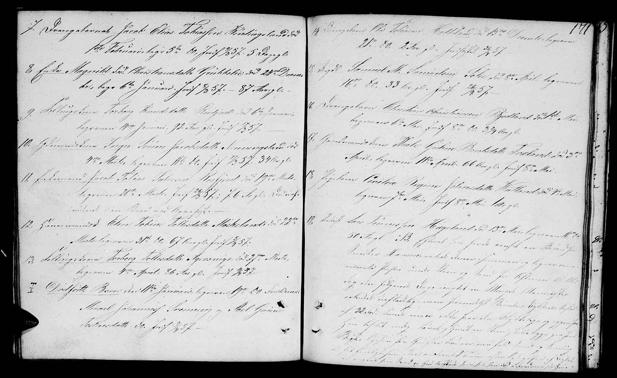 Lyngdal sokneprestkontor, SAK/1111-0029/F/Fb/Fbc/L0002: Parish register (copy) no. B 2, 1849-1864, p. 171