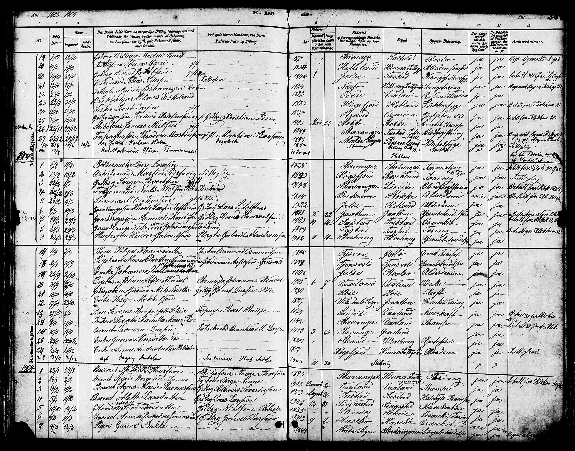 Hetland sokneprestkontor, SAST/A-101826/30/30BB/L0005: Parish register (copy) no. B 5, 1878-1910, p. 301