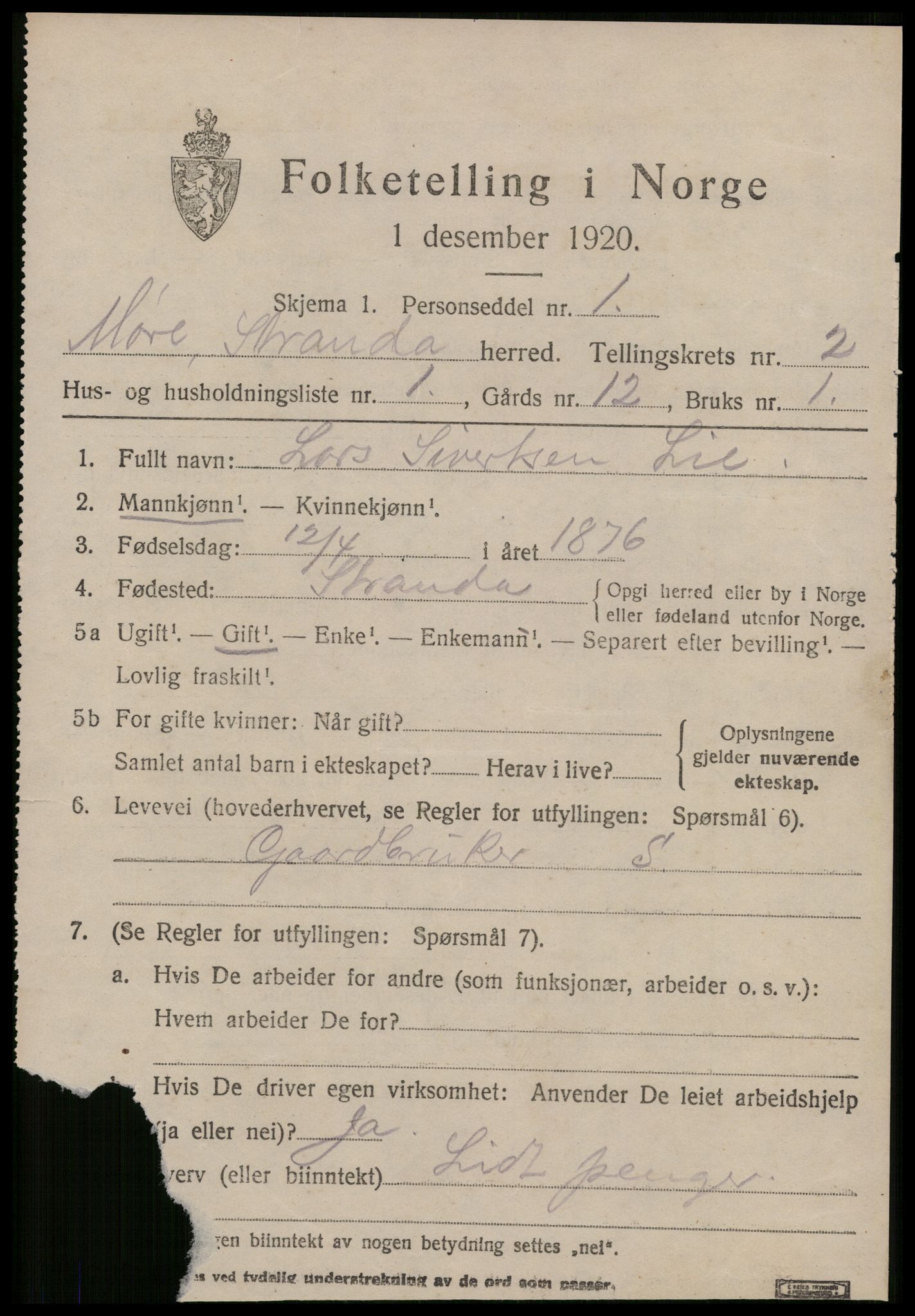 SAT, 1920 census for Stranda, 1920, p. 945