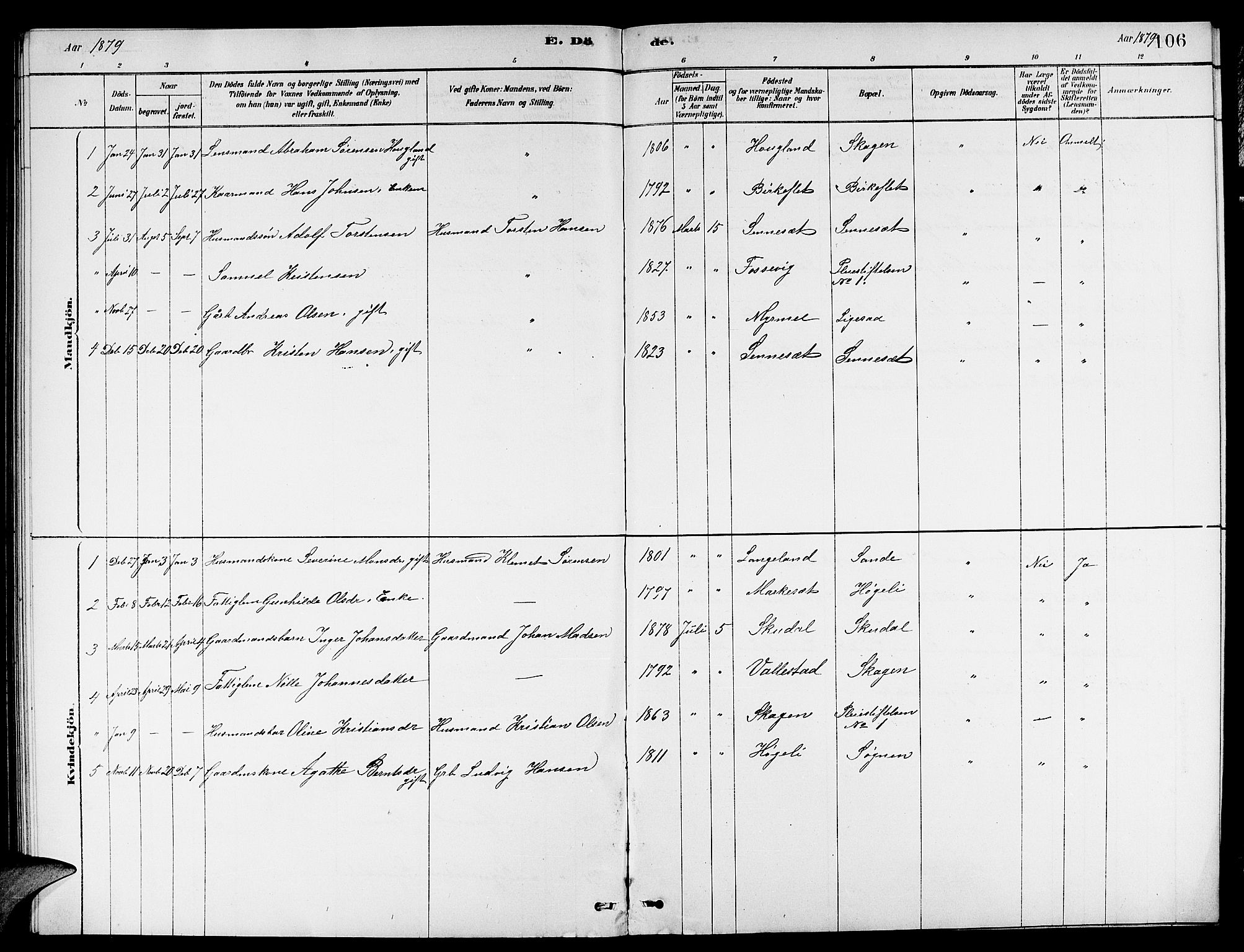 Gaular sokneprestembete, AV/SAB-A-80001/H/Hab: Parish register (copy) no. A 3, 1878-1888, p. 106