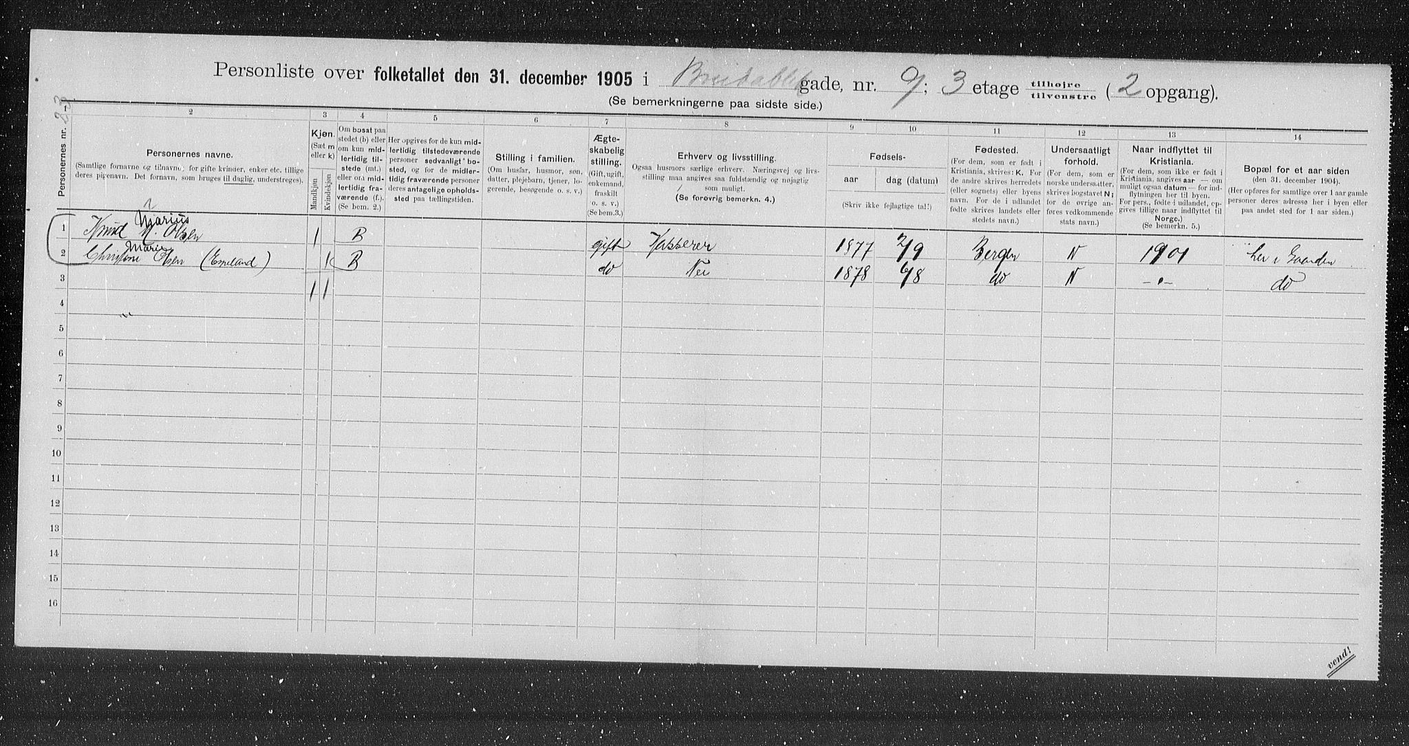 OBA, Municipal Census 1905 for Kristiania, 1905, p. 4374