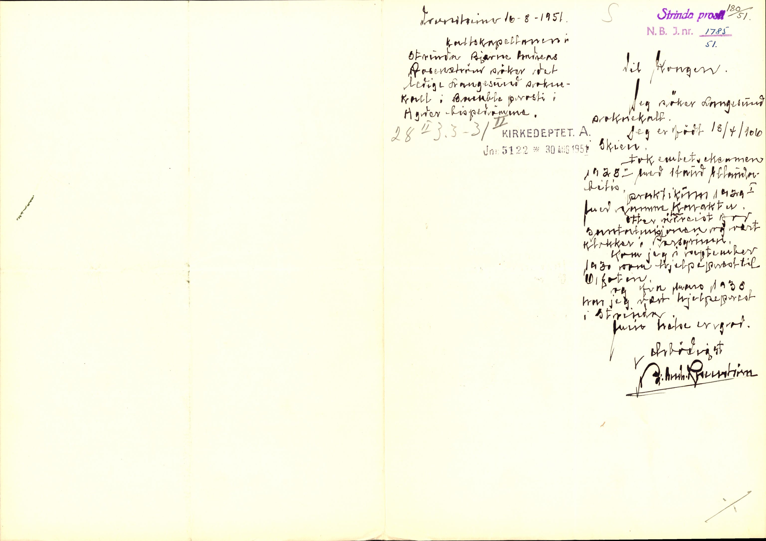 Kirke- og undervisningsdepartementet, Kontoret  for kirke og geistlighet A, AV/RA-S-1007/Dcb/L0147: Embetssøknader. Rosenstrøm - Rummelhof, 1850-1953, p. 34