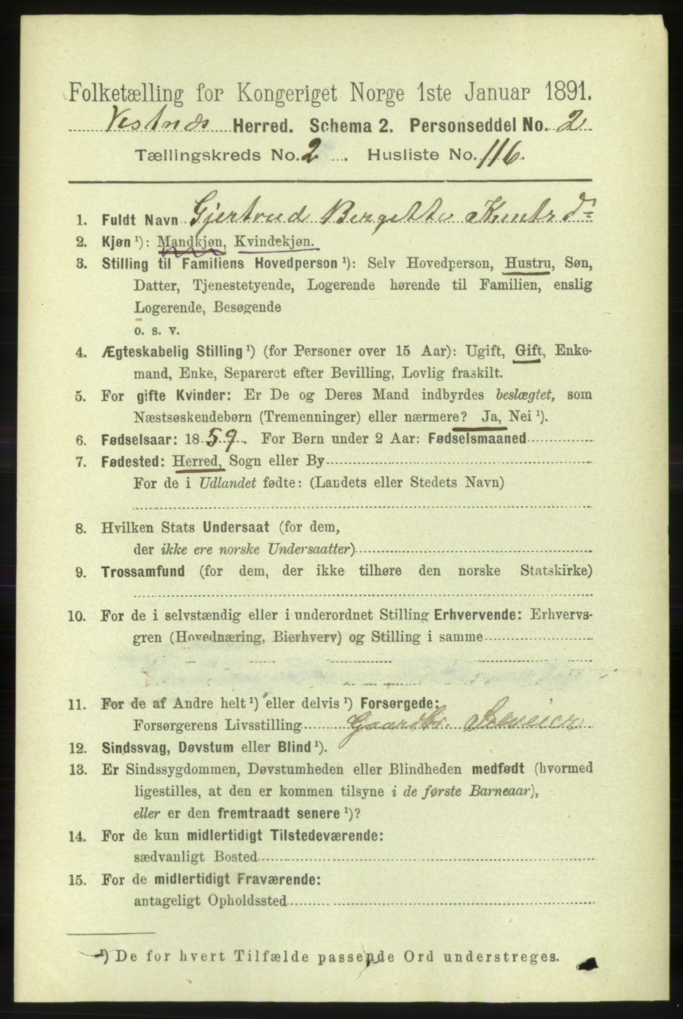 RA, 1891 census for 1535 Vestnes, 1891, p. 799