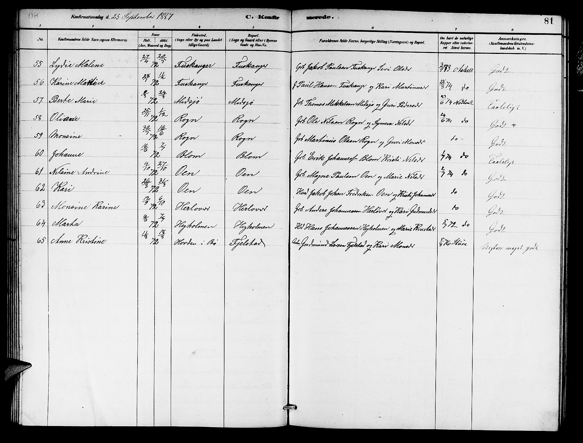 Herdla Sokneprestembete, AV/SAB-A-75701/H/Hab: Parish register (copy) no. A 2, 1881-1888, p. 81