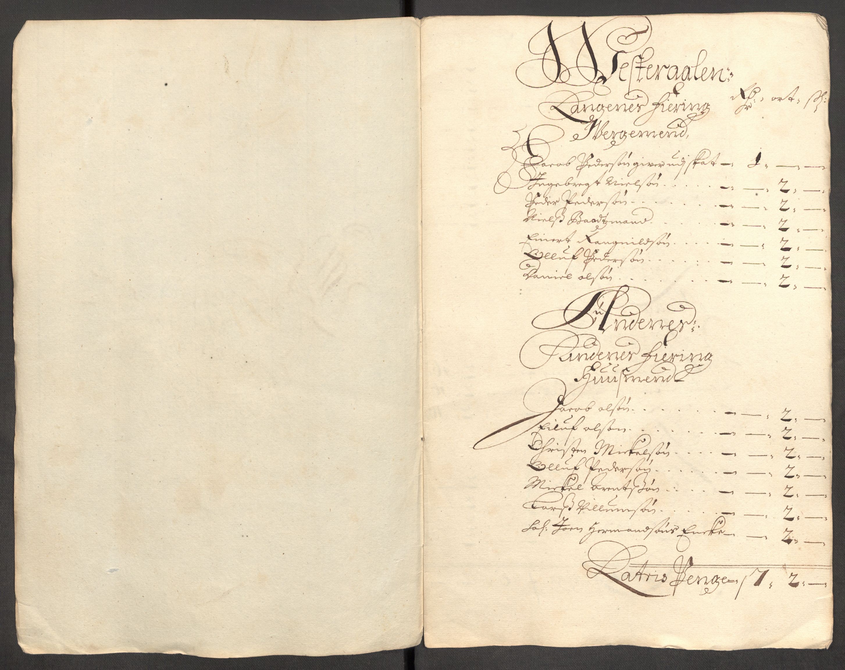 Rentekammeret inntil 1814, Reviderte regnskaper, Fogderegnskap, RA/EA-4092/R67/L4678: Fogderegnskap Vesterålen, Andenes og Lofoten, 1696-1708, p. 233