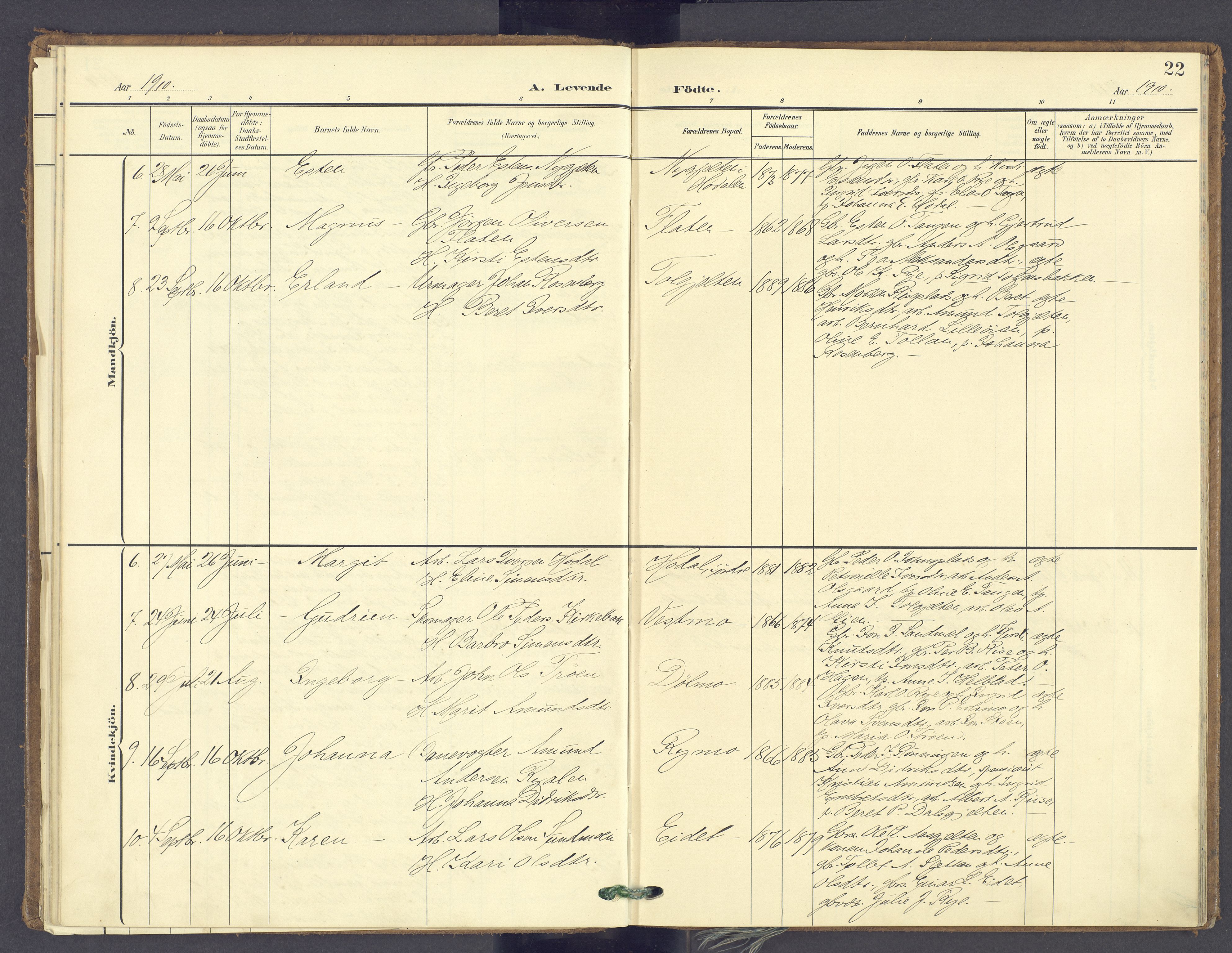 Tolga prestekontor, AV/SAH-PREST-062/K/L0014: Parish register (official) no. 14, 1903-1929, p. 22