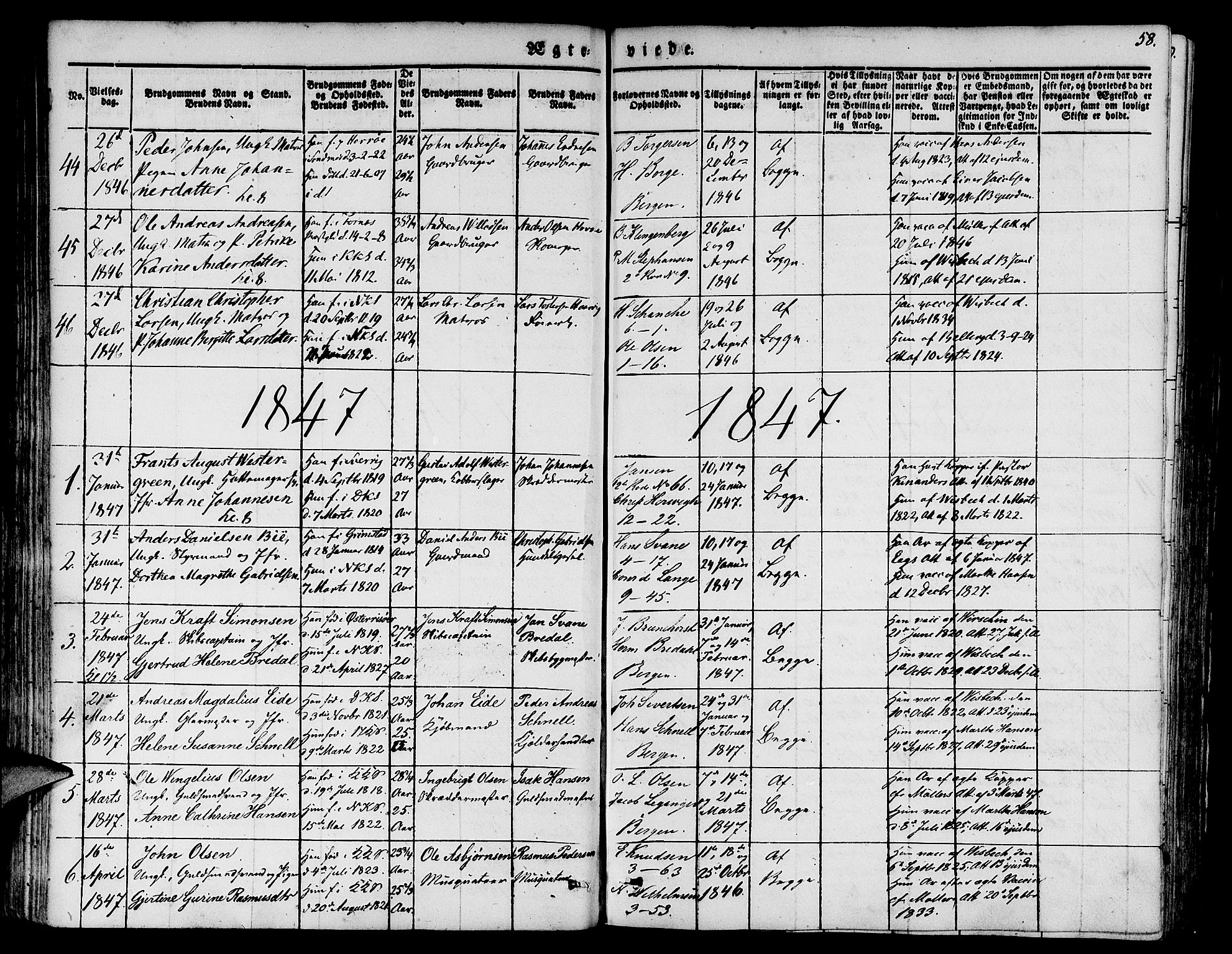 Nykirken Sokneprestembete, SAB/A-77101/H/Hab: Parish register (copy) no. D 1, 1832-1867, p. 58
