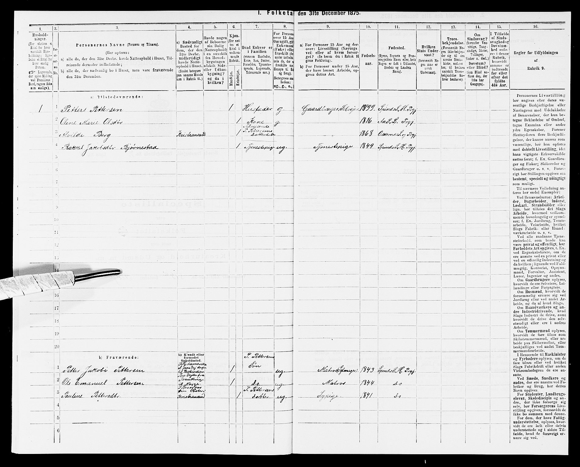 SAK, 1875 census for 1039P Herad, 1875, p. 849