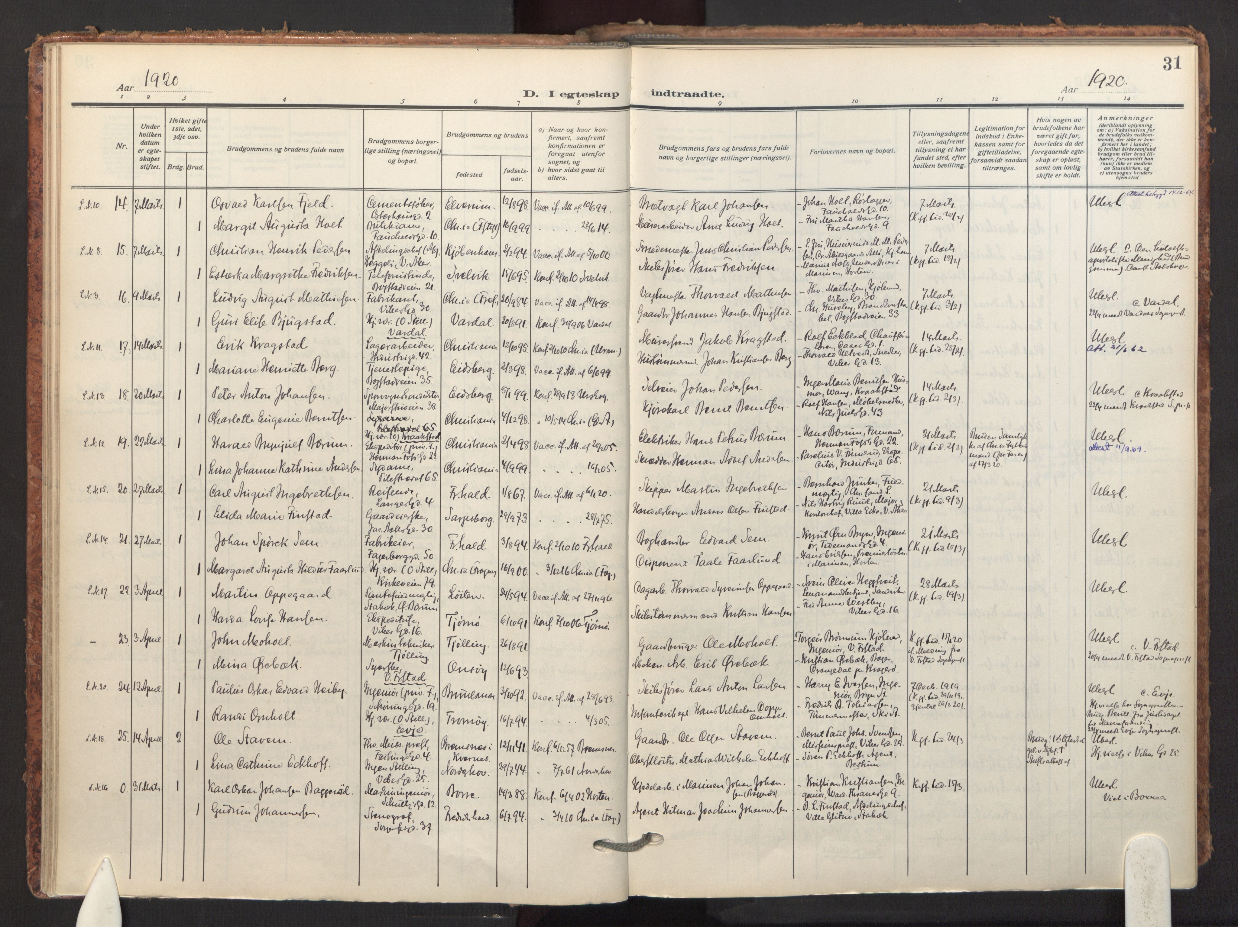 Fagerborg prestekontor Kirkebøker, AV/SAO-A-10844/F/Fa/L0007: Parish register (official) no. 7, 1917-1934, p. 31