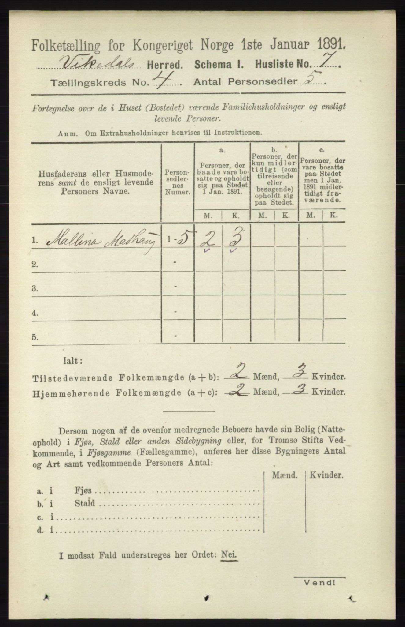 RA, 1891 census for 1157 Vikedal, 1891, p. 903