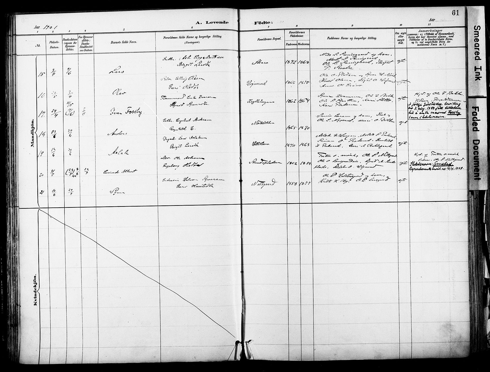 Hol kirkebøker, AV/SAKO-A-227/F/Fa/L0003: Parish register (official) no. I 3, 1887-1918, p. 61