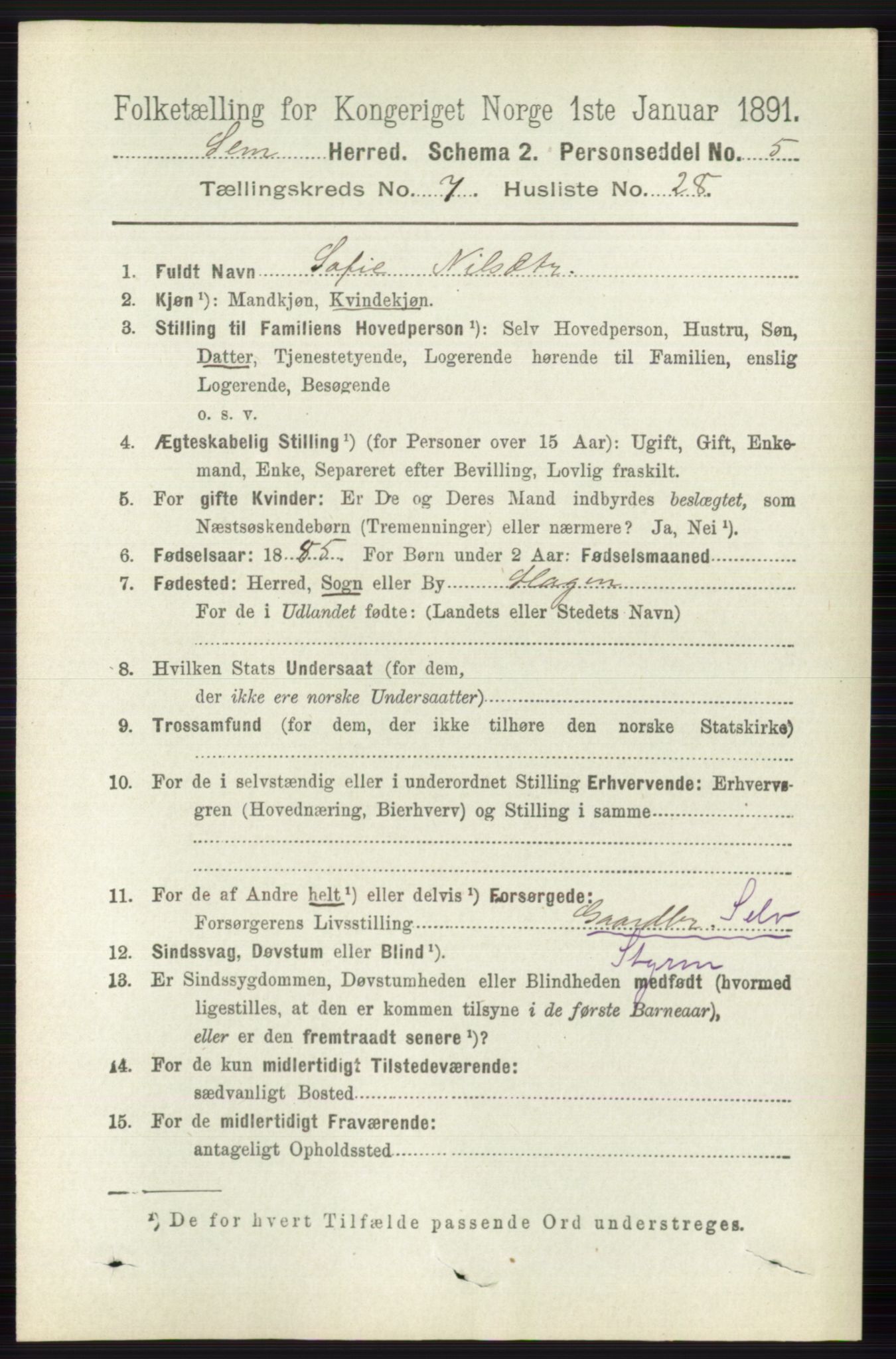 RA, 1891 census for 0721 Sem, 1891, p. 3404