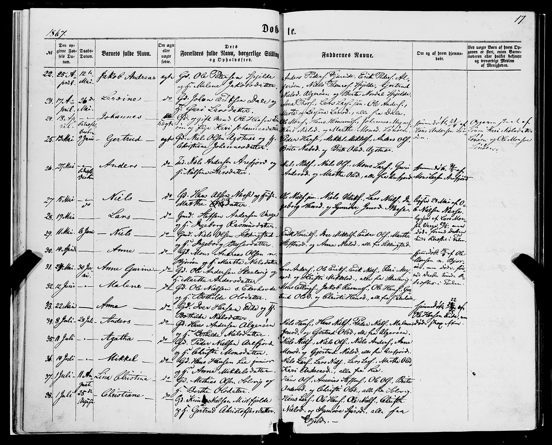 Fjell sokneprestembete, SAB/A-75301/H/Haa: Parish register (official) no. A 3, 1864-1877, p. 17