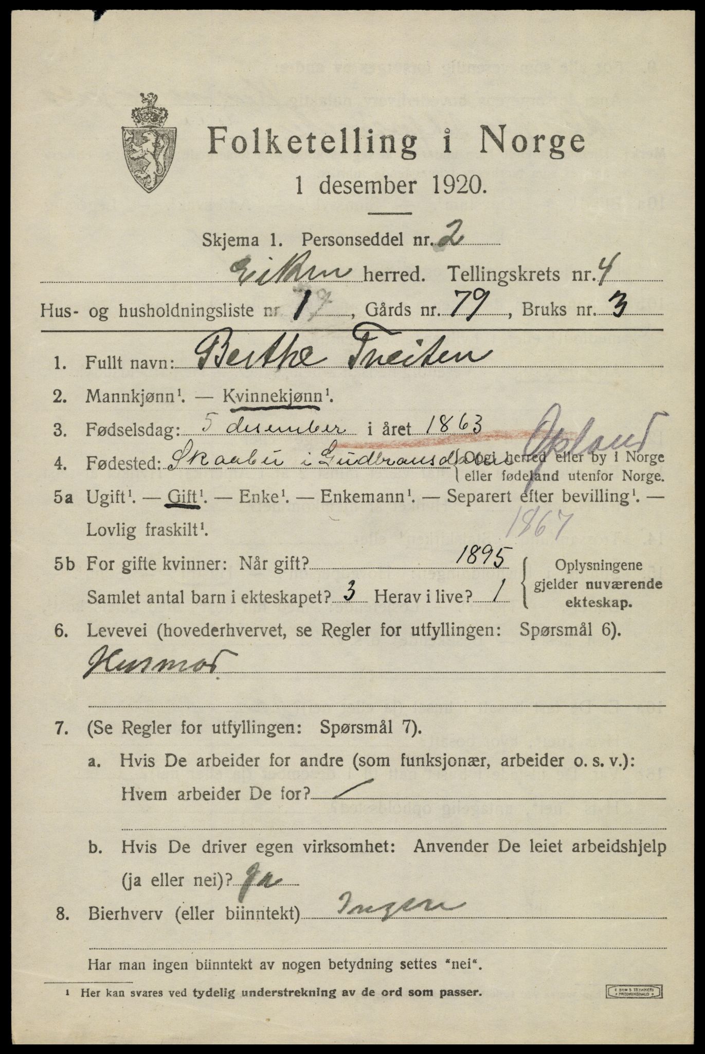 SAK, 1920 census for Eiken, 1920, p. 1275