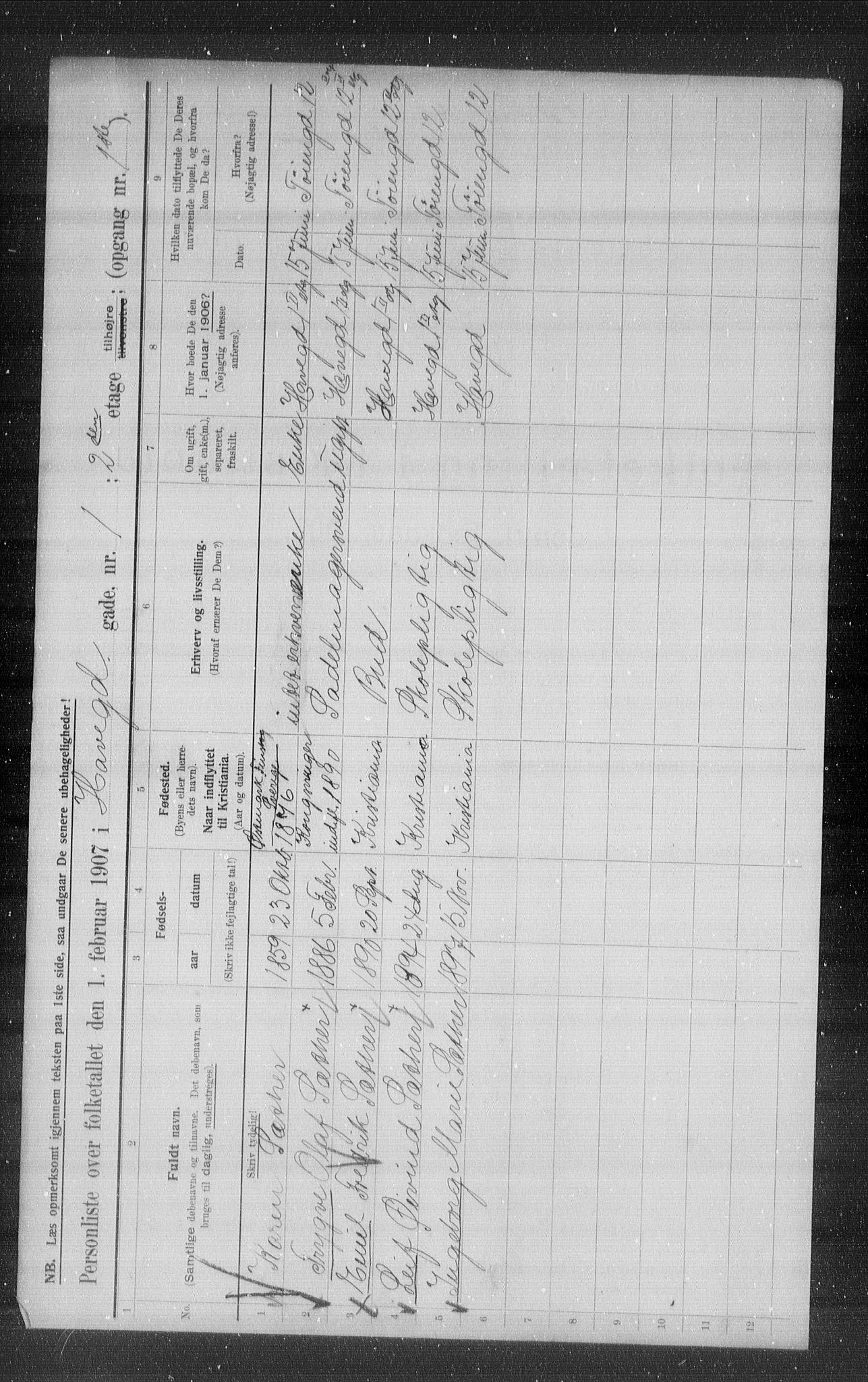 OBA, Municipal Census 1907 for Kristiania, 1907, p. 17087