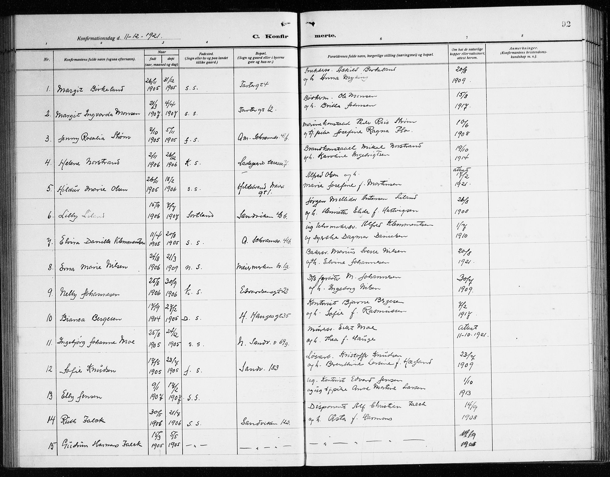 Sandviken Sokneprestembete, SAB/A-77601/H/Ha/L0012: Parish register (official) no. C 3, 1918-1926, p. 92