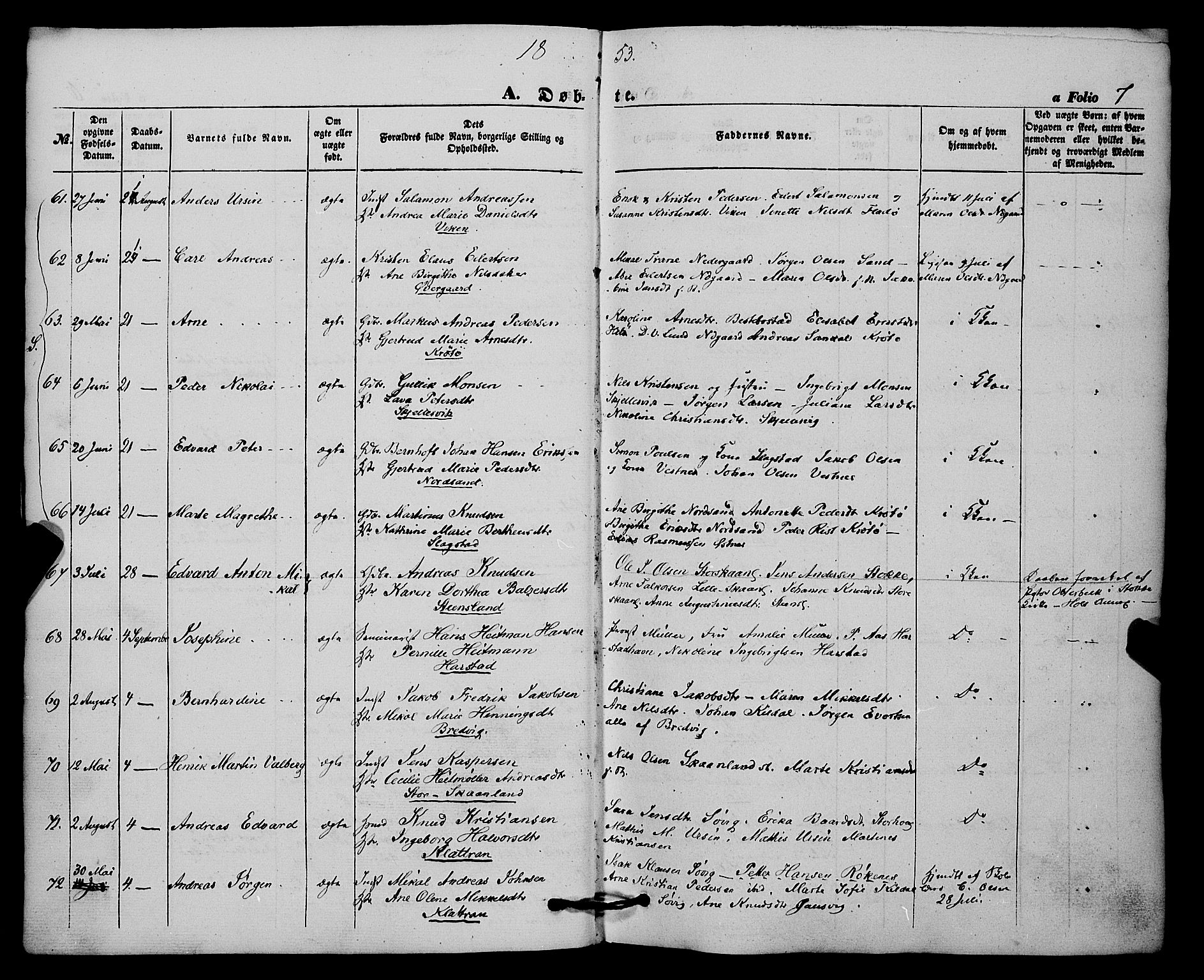 Trondenes sokneprestkontor, SATØ/S-1319/H/Ha/L0011kirke: Parish register (official) no. 11, 1853-1862, p. 7
