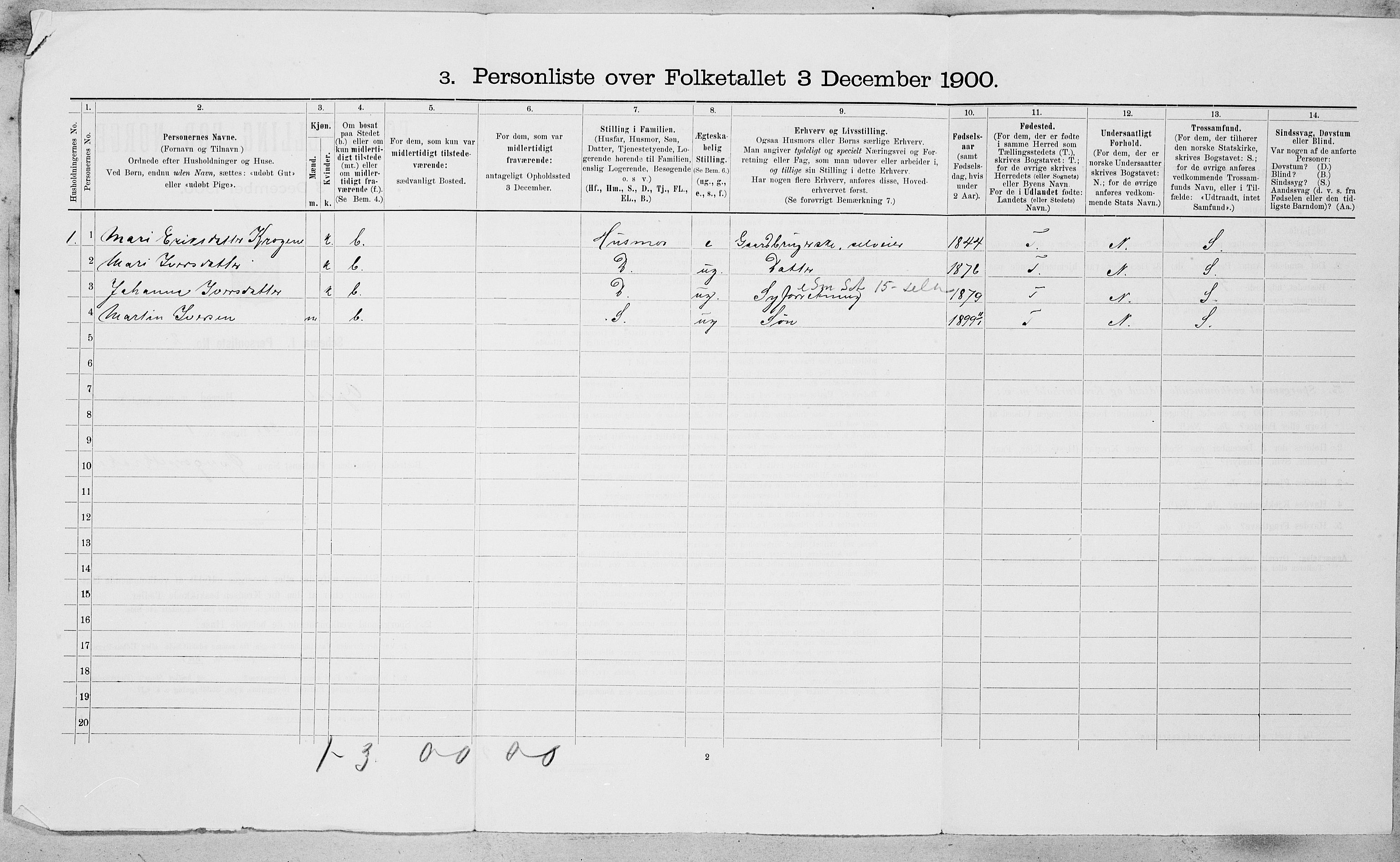 SAT, 1900 census for Oppdal, 1900, p. 107