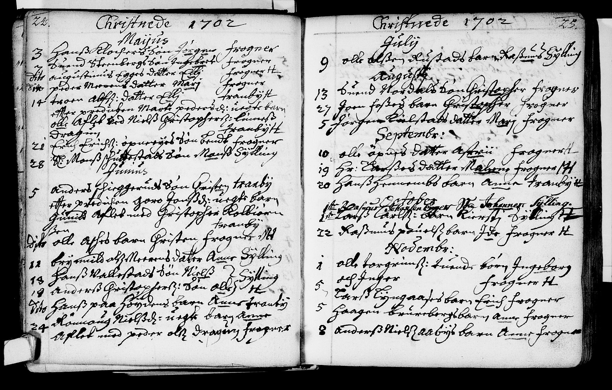 Lier kirkebøker, SAKO/A-230/F/Fa/L0002: Parish register (official) no. I 2, 1701-1726, p. 24-25