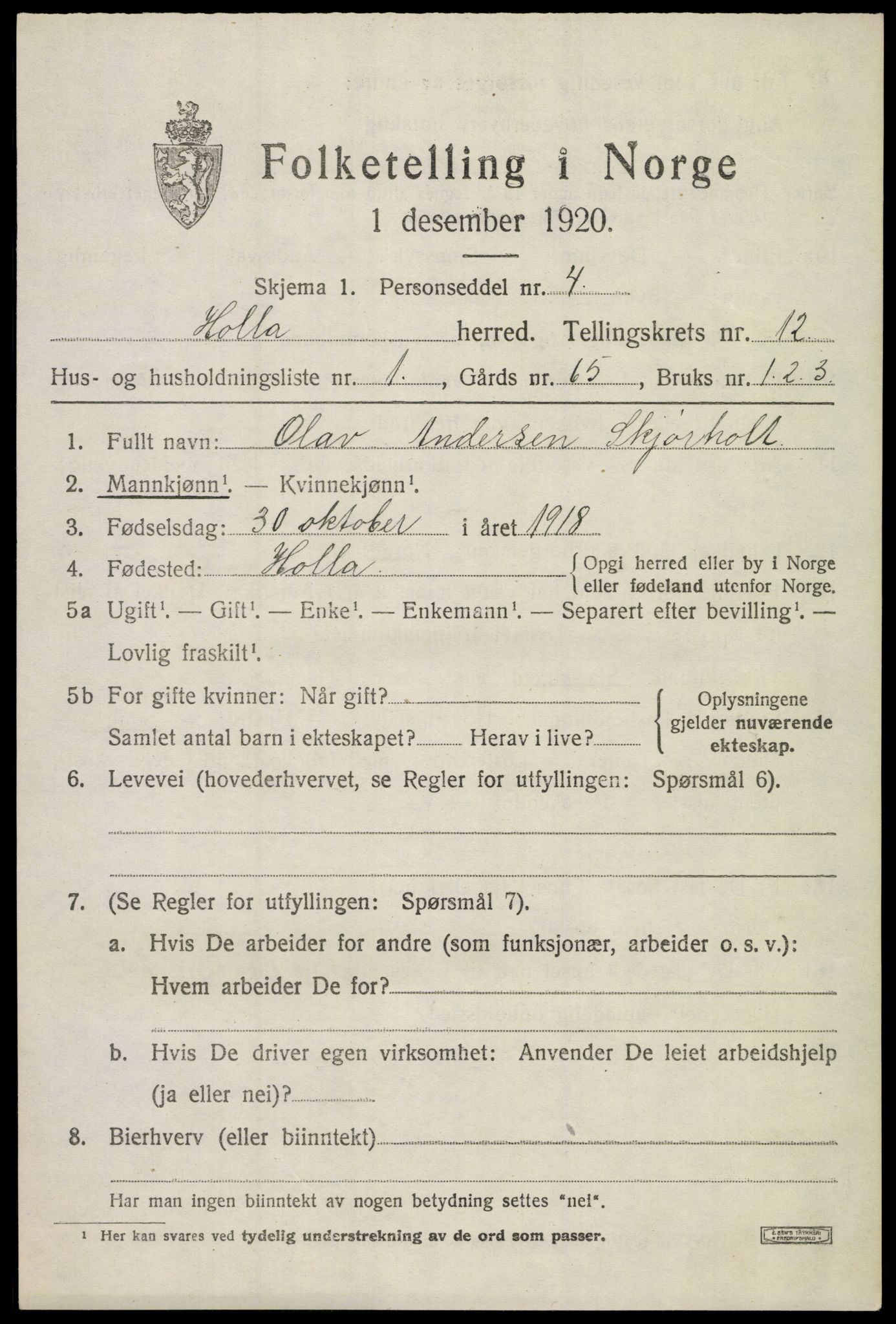 SAKO, 1920 census for Holla, 1920, p. 7503