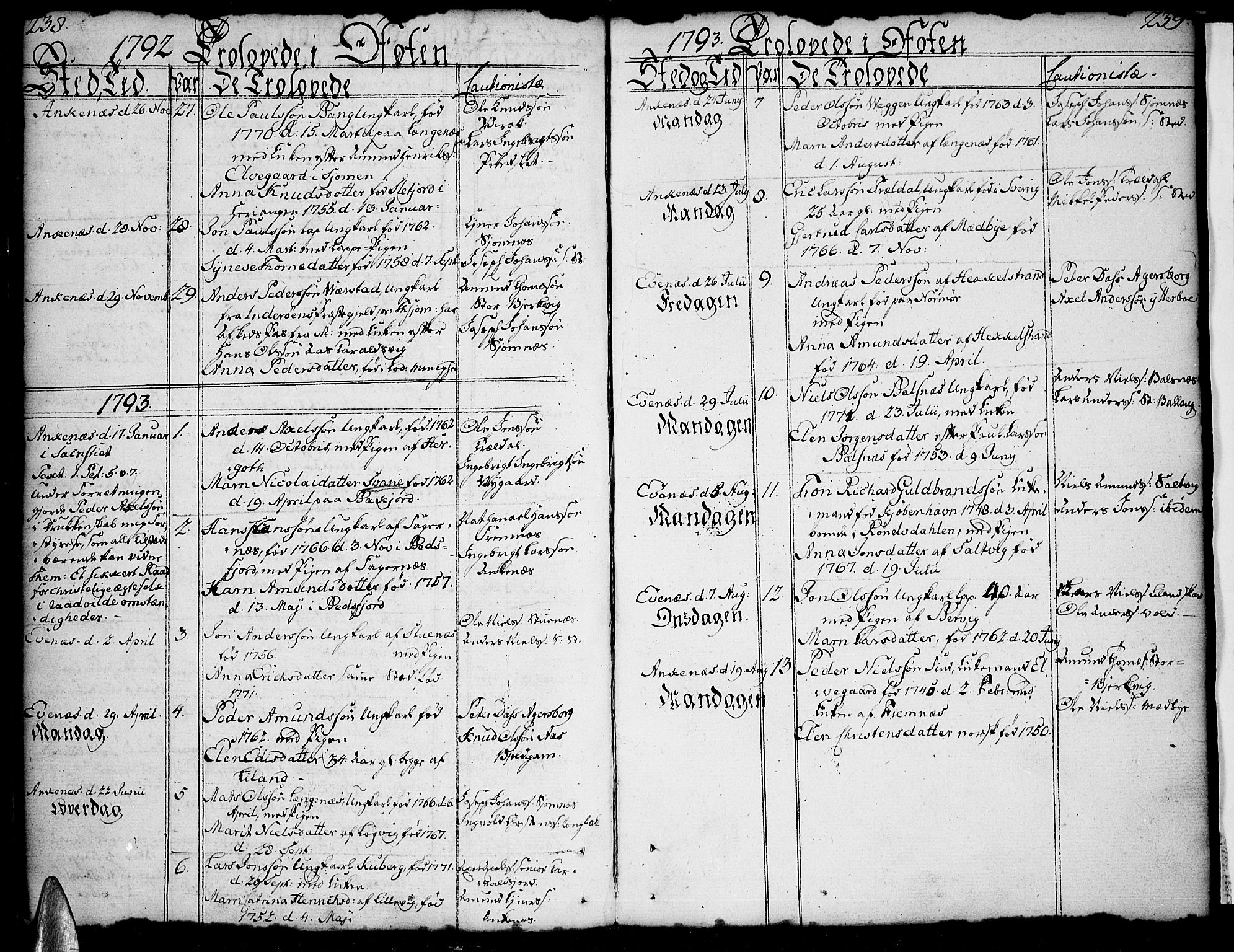 Ministerialprotokoller, klokkerbøker og fødselsregistre - Nordland, SAT/A-1459/863/L0892: Parish register (official) no. 863A04, 1765-1794, p. 238-239