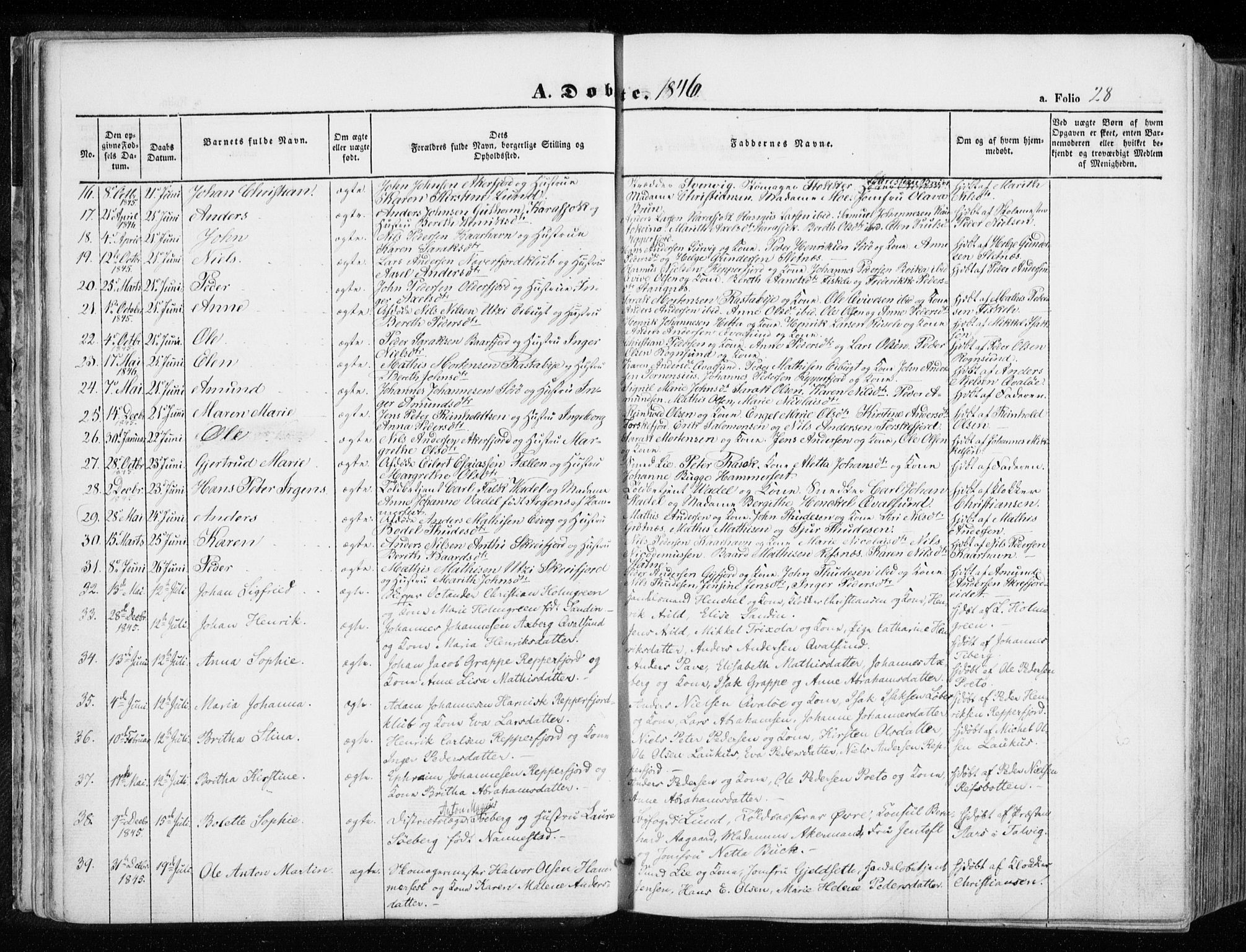 Hammerfest sokneprestkontor, AV/SATØ-S-1347/H/Ha/L0004.kirke: Parish register (official) no. 4, 1843-1856, p. 28