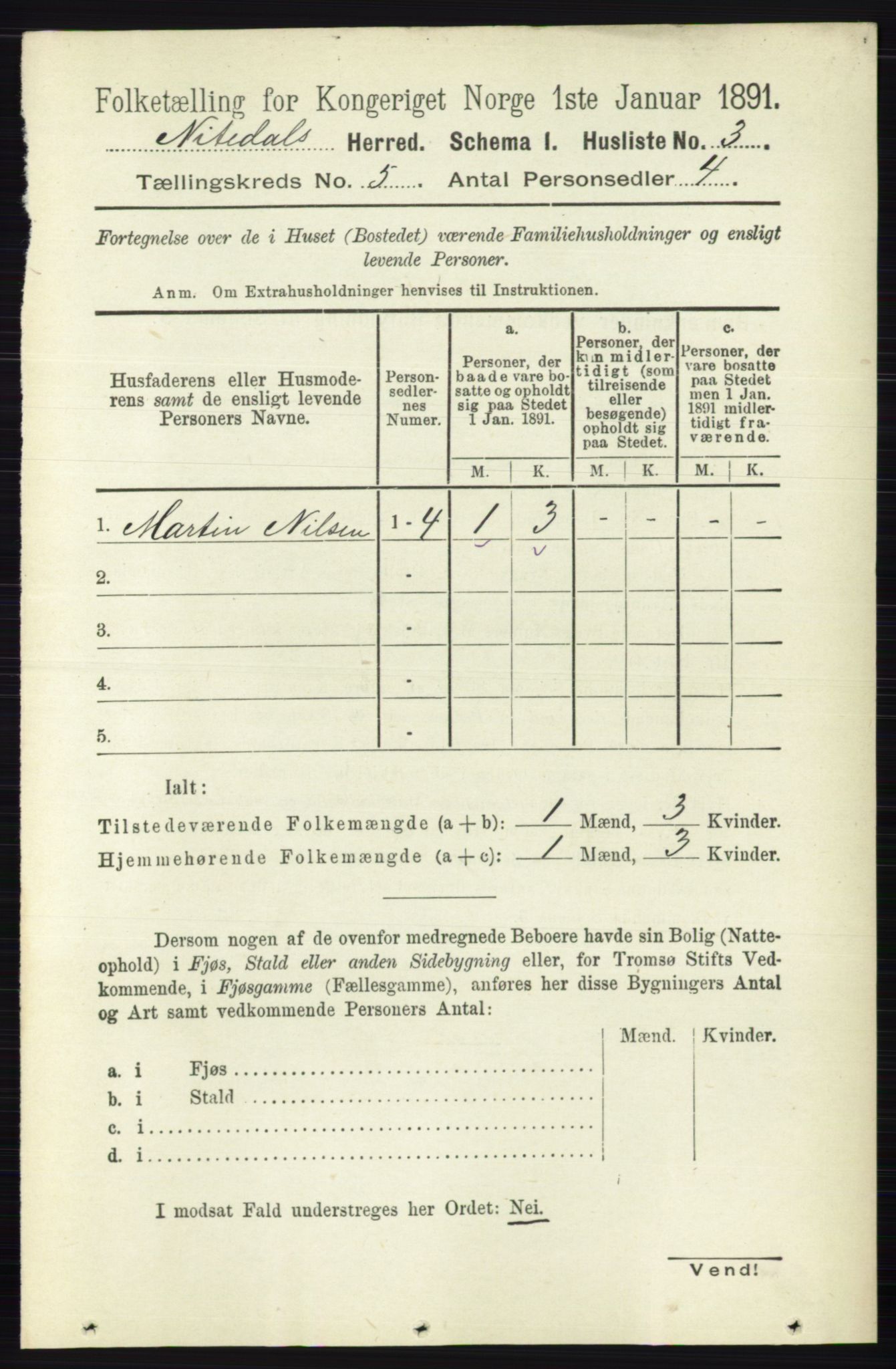 RA, 1891 census for 0233 Nittedal, 1891, p. 2119