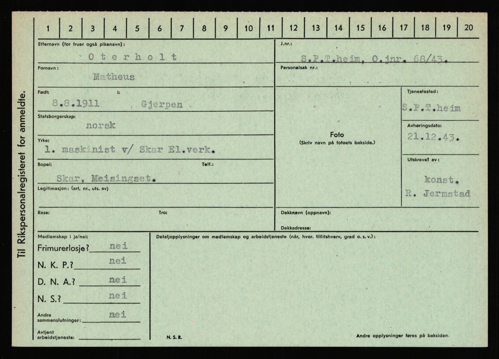 Statspolitiet - Hovedkontoret / Osloavdelingen, AV/RA-S-1329/C/Ca/L0012: Oanæs - Quistgaard	, 1943-1945, p. 2685