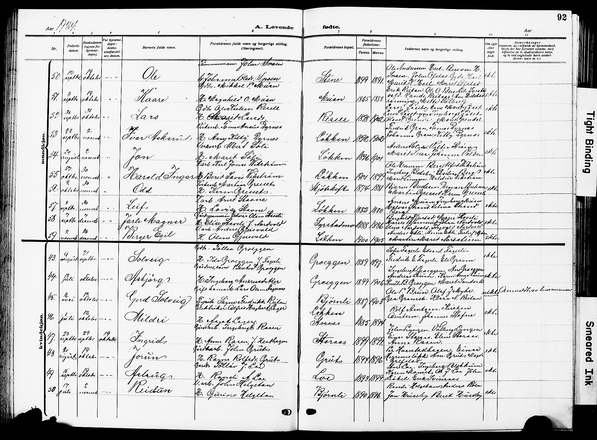 Ministerialprotokoller, klokkerbøker og fødselsregistre - Sør-Trøndelag, SAT/A-1456/672/L0865: Parish register (copy) no. 672C04, 1914-1928, p. 92
