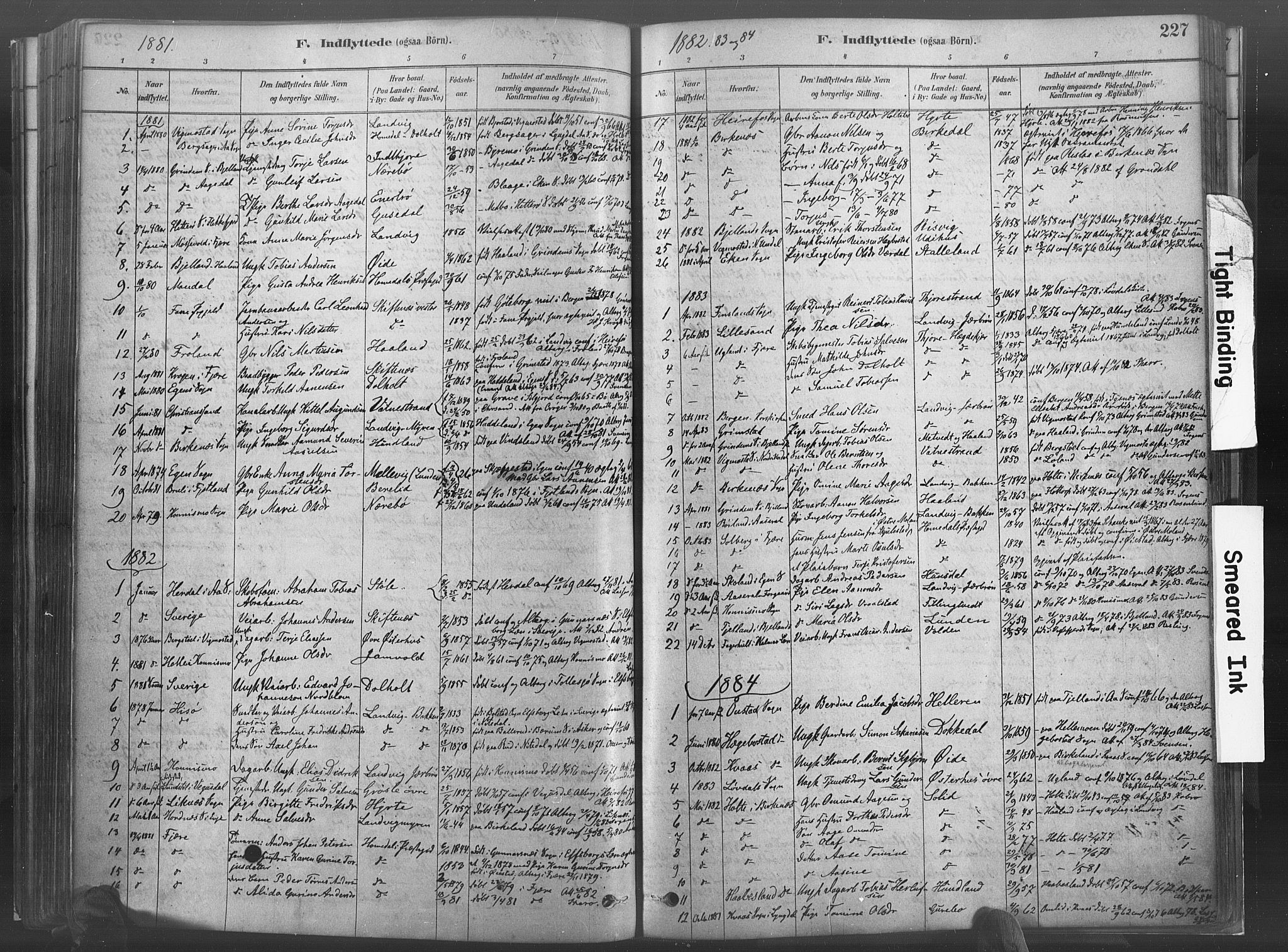 Hommedal sokneprestkontor, SAK/1111-0023/F/Fa/Fab/L0006: Parish register (official) no. A 6, 1878-1897, p. 227