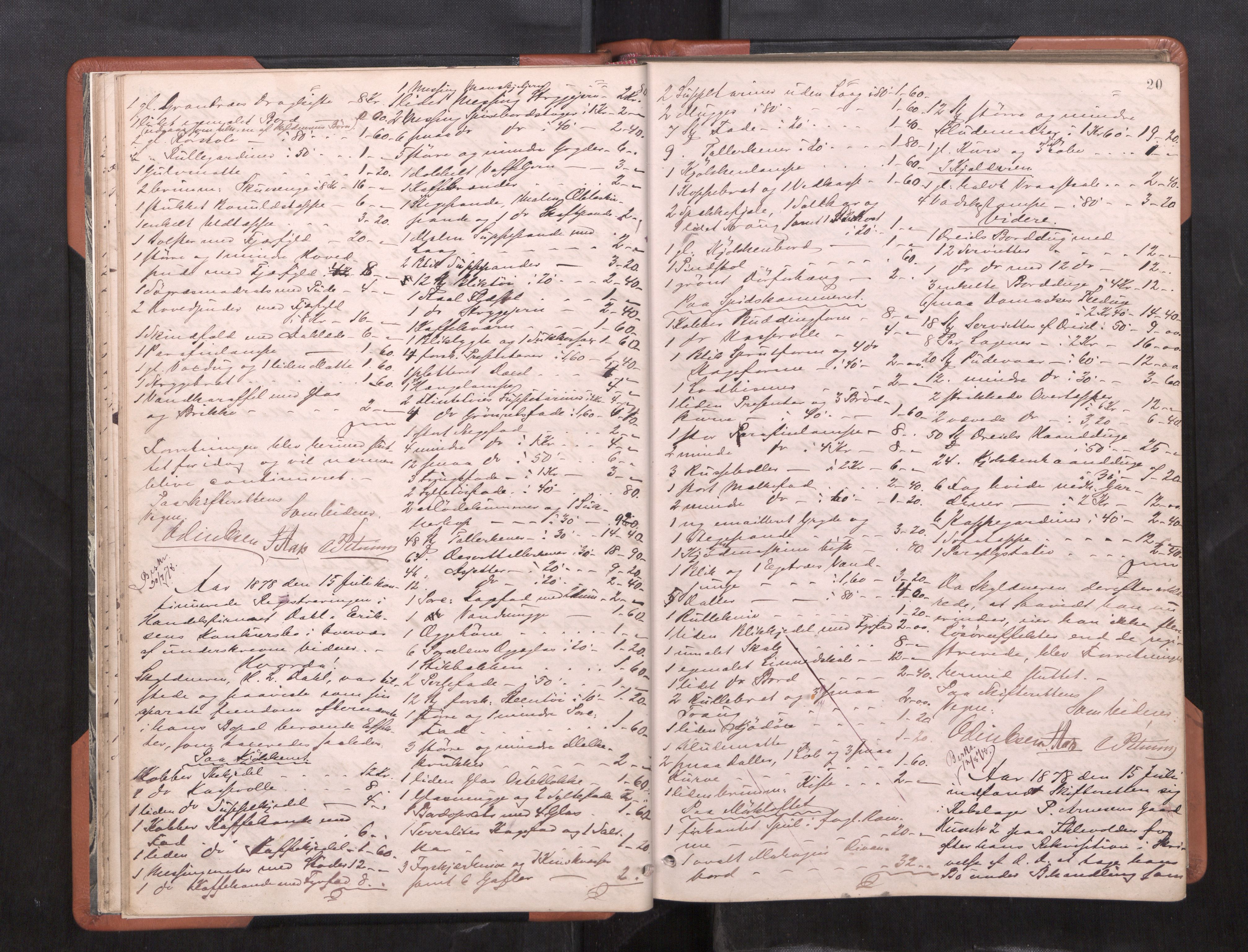 Trondheim byfogd, AV/SAT-A-0003/1/3/3C/L0009: Skifteregistreringsprotokoll (u/ register), 1878-1885, p. 20
