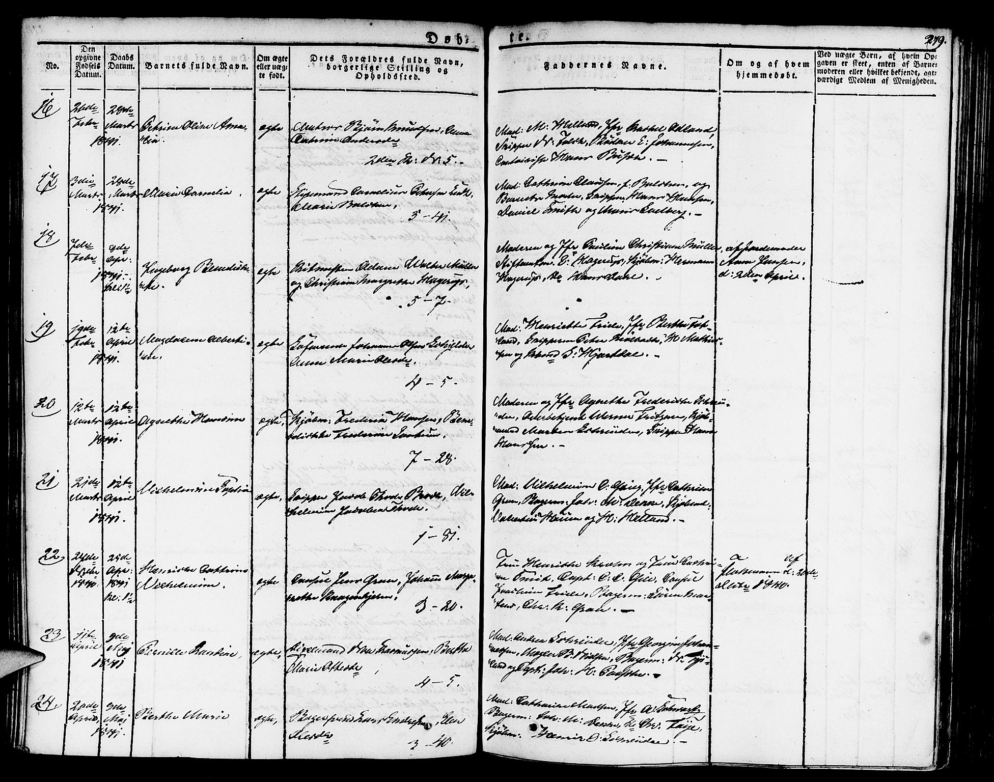 Nykirken Sokneprestembete, AV/SAB-A-77101/H/Haa/L0012: Parish register (official) no. A 12, 1821-1844, p. 279